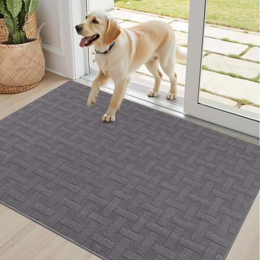 Ileading Indoor Door Mat 32"x48", Absorbent Dog Muddy Paws Mat, Low-Profile Entrance Runner Carpet with Non-Slip Rubber Backing, Washable Inside Welcome Mat for Hallway,Entryway,Kitchen (Grey)