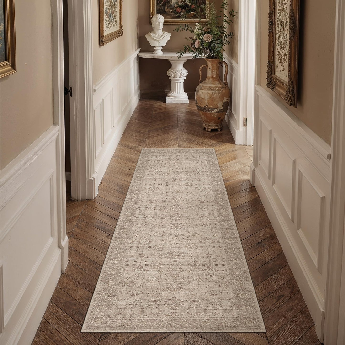 PureCozy 2x6 Runner Rug for Hallway Kitchen Brown Washable Vintage Carpet Non Slip Low Pile Traditional Distressed Long Retro Rug for Entryway Bathroom Bedroom