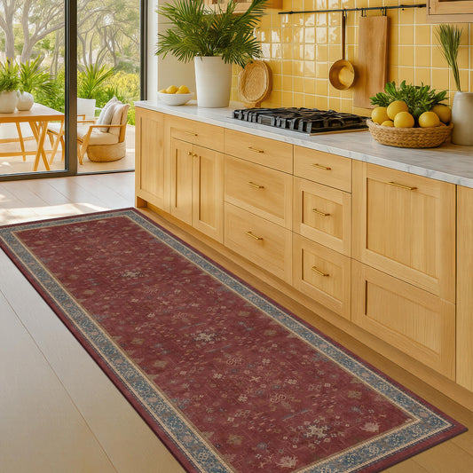 2x6 Turkish Kitchen Runner Rugs Non Skid Washable - Washable Rug for Hallway, Bedroom Bedside, Bathroom, Laundry Room, Hallway, Non Slip with Rubber Backing, Oriental Dark Red Kitchen Accessories