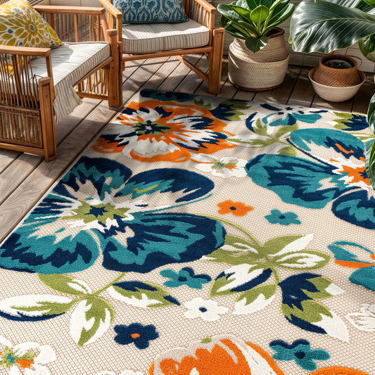 Rugshop Multi Bergamo Floral Indoor/Outdoor Area Rug Machine Washable for Patio, Balcony and Entry, 4' x 6'