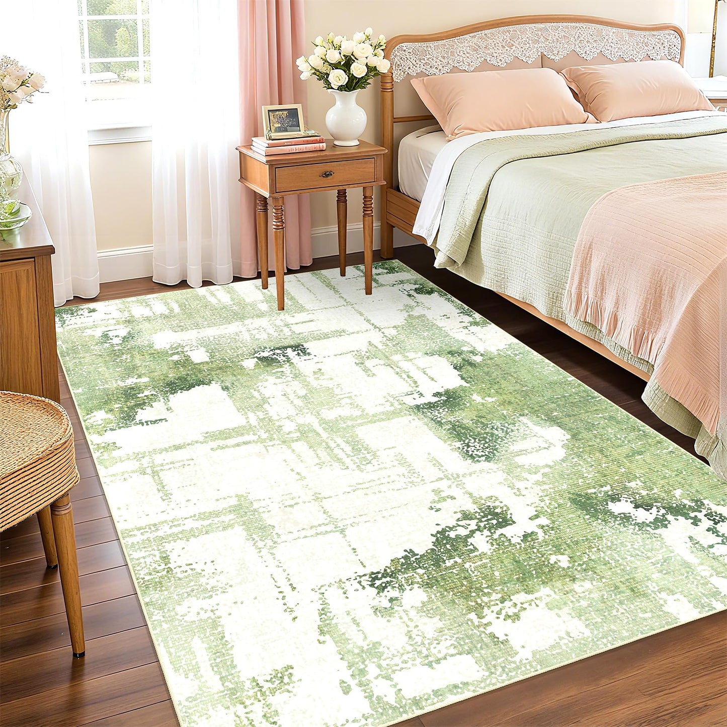 Castage Green Rug 3x5 Washable Area Rugs for Bedroom Living Room Kitchen Entryway Bedside,Modern Abstract Non Slip Small Carpet