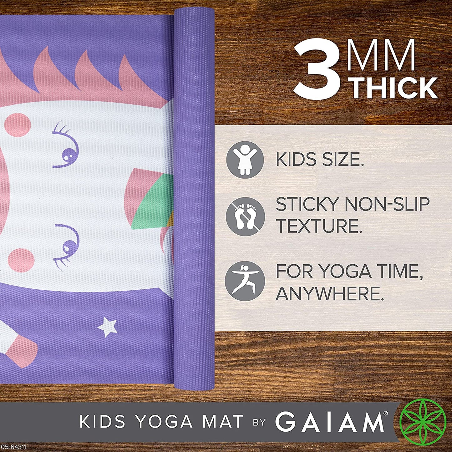 Gaiam Kids Yoga Mat Exercise Mat, Yoga for Kids with Fun Prints - Ideal for Babies, Active & Calm Toddlers and Young Children (60" L x 24" W x 3mm Thick) - Twinkle Toes