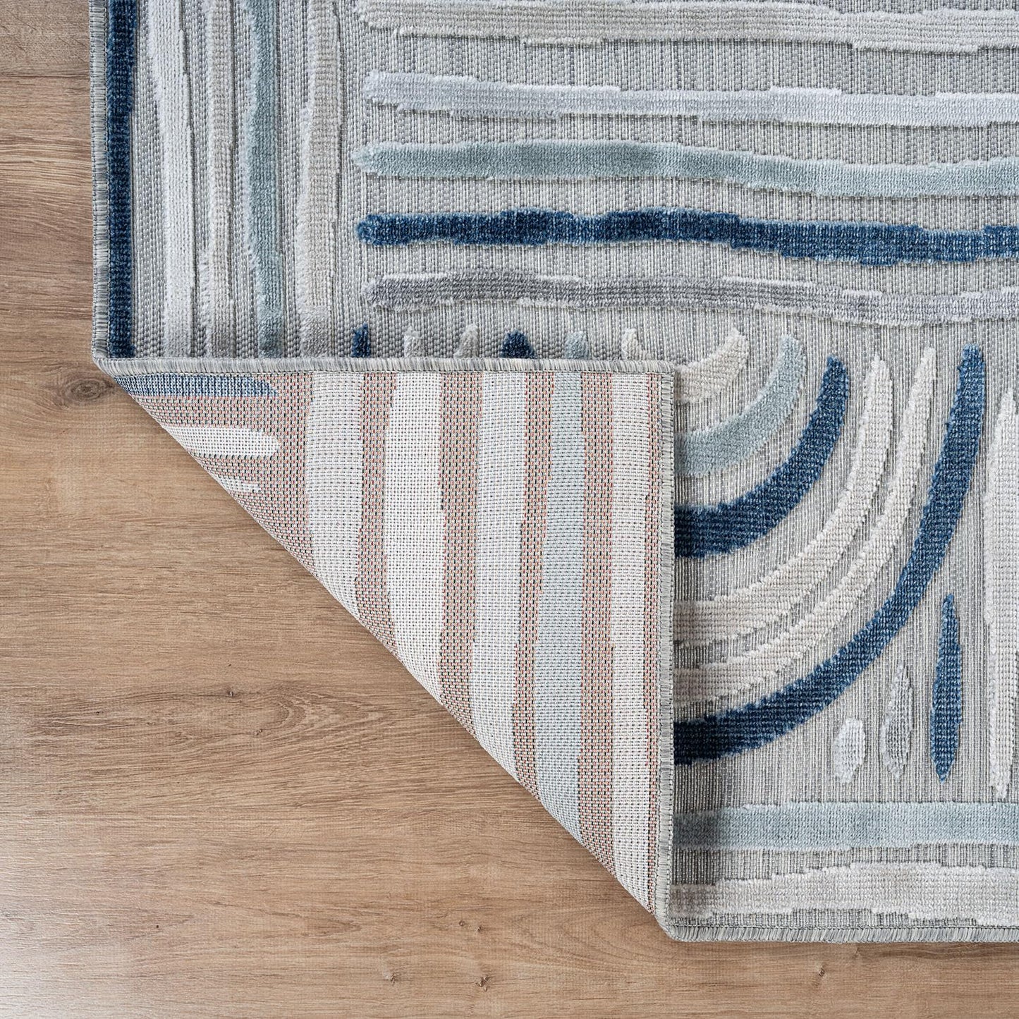CAMILSON Indoor Outdoor Rug, Blue 9x12 Geometric Arch Striped Large Area Rugs for Patio and Home Areas, Easy-Cleaning Non-Shedding Living Room, Garden and Deck Washable Outside Carpet (9 x 12)