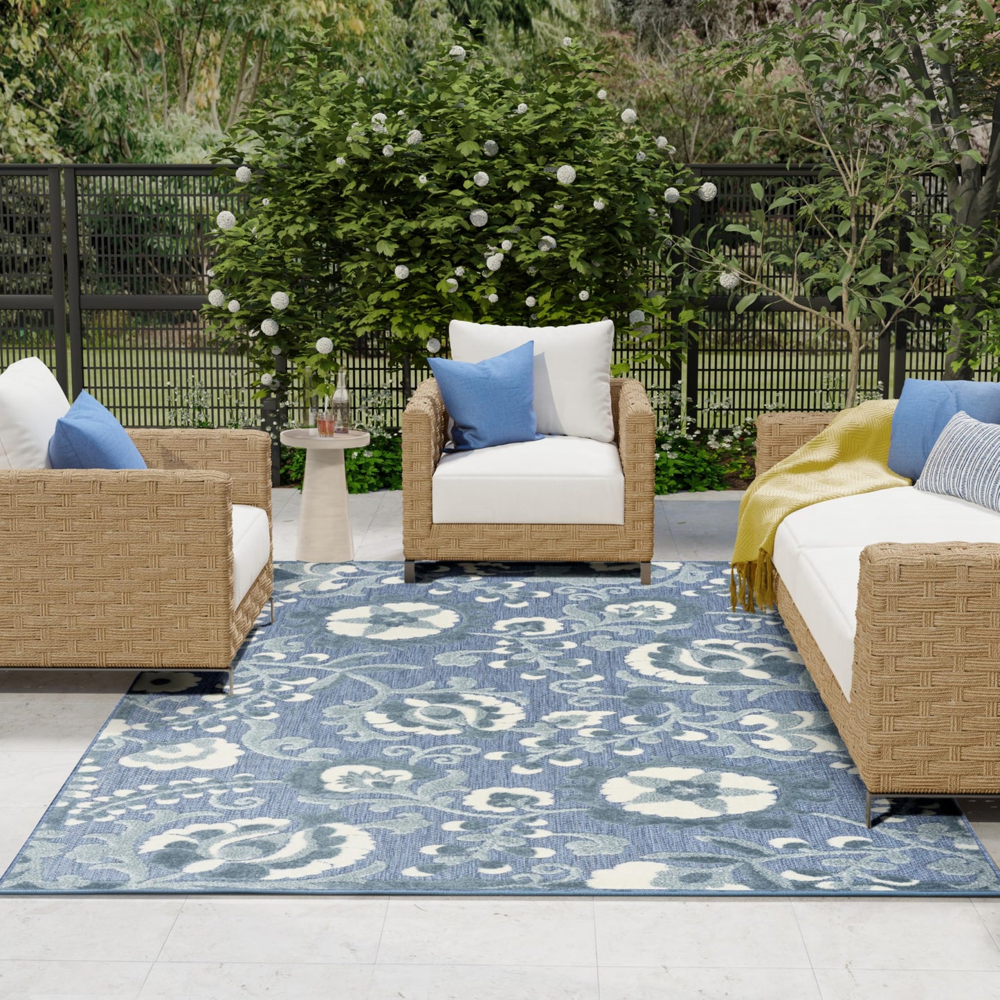 Nourison Home Aloha Blue 7'10" x 10'6" Area Rug - Easy Clean, Non Shedding, Bed Room, Living Room, Dining Room, Kitchen (8' x 11')