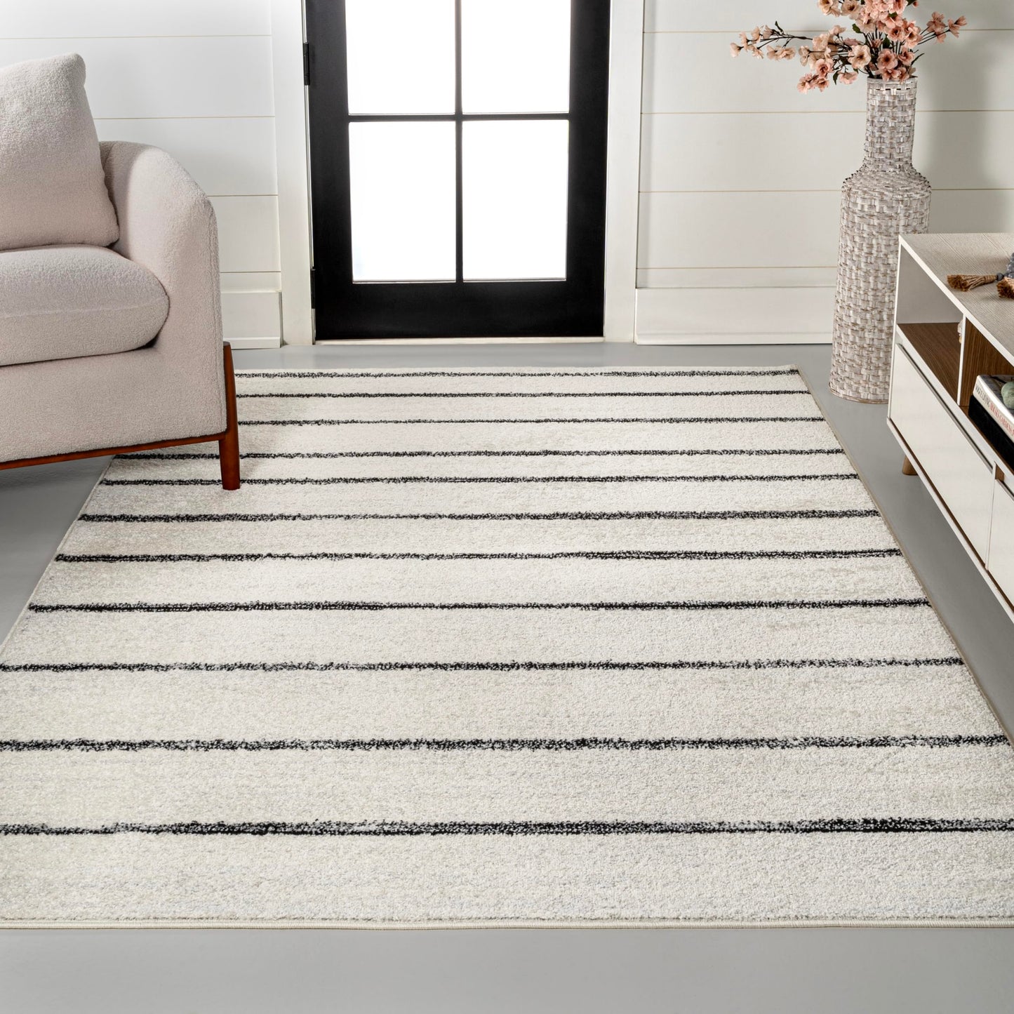 JONATHAN Y Williamsburg Minimalist Stripe Cream/Black Indoor Area Rug, 5x8, Contemporary, Modern, Easy-Cleaning for Living Room, Bedroom, Kitchen, Pet Friendly, Non-Shedding (MOH201D-5)