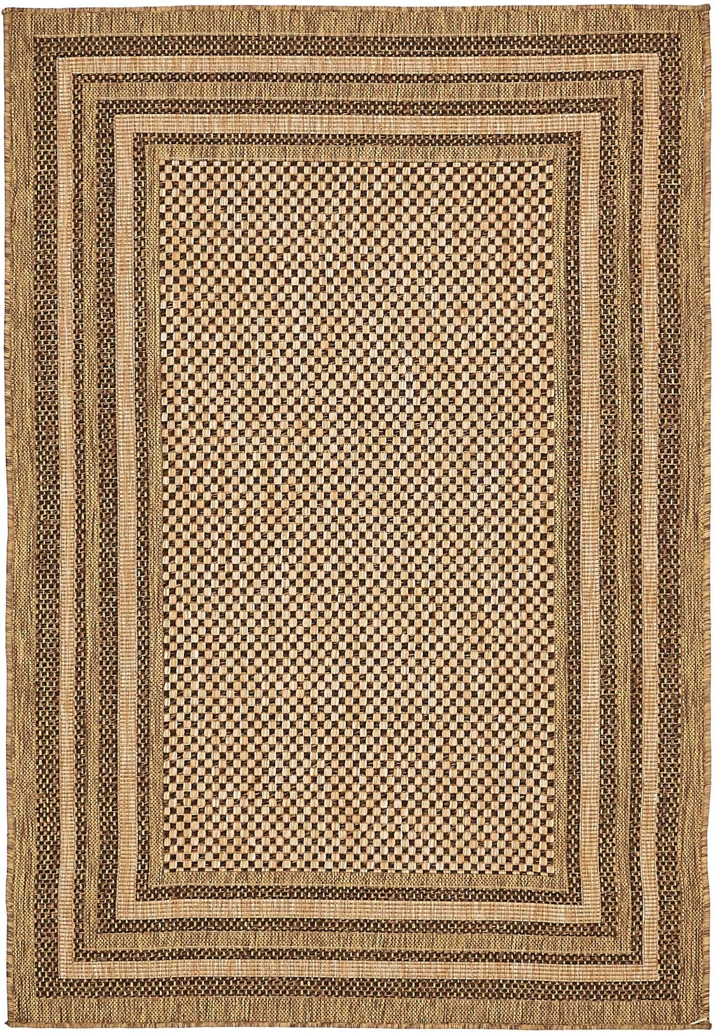 Unique Loom Outdoor Border Collection Area Rug - Multi Border (4' 1" x 6' 1" Rectangle, Light Brown/ Brown)