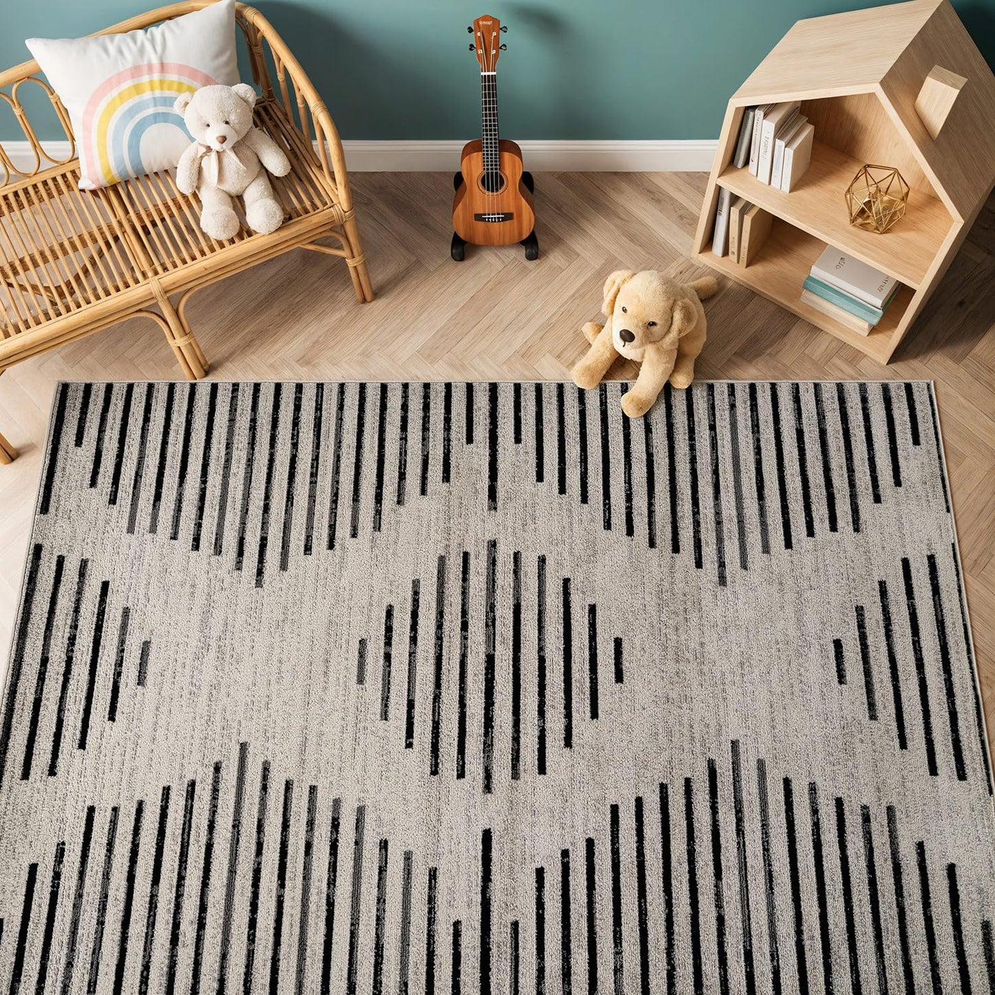 Rugshop Contemporary Abstract Indoor Area Rug for Entryway,Bedroom,Kitchen Rug Low Pile Rug with Jute Backing 4' x 6' Cream