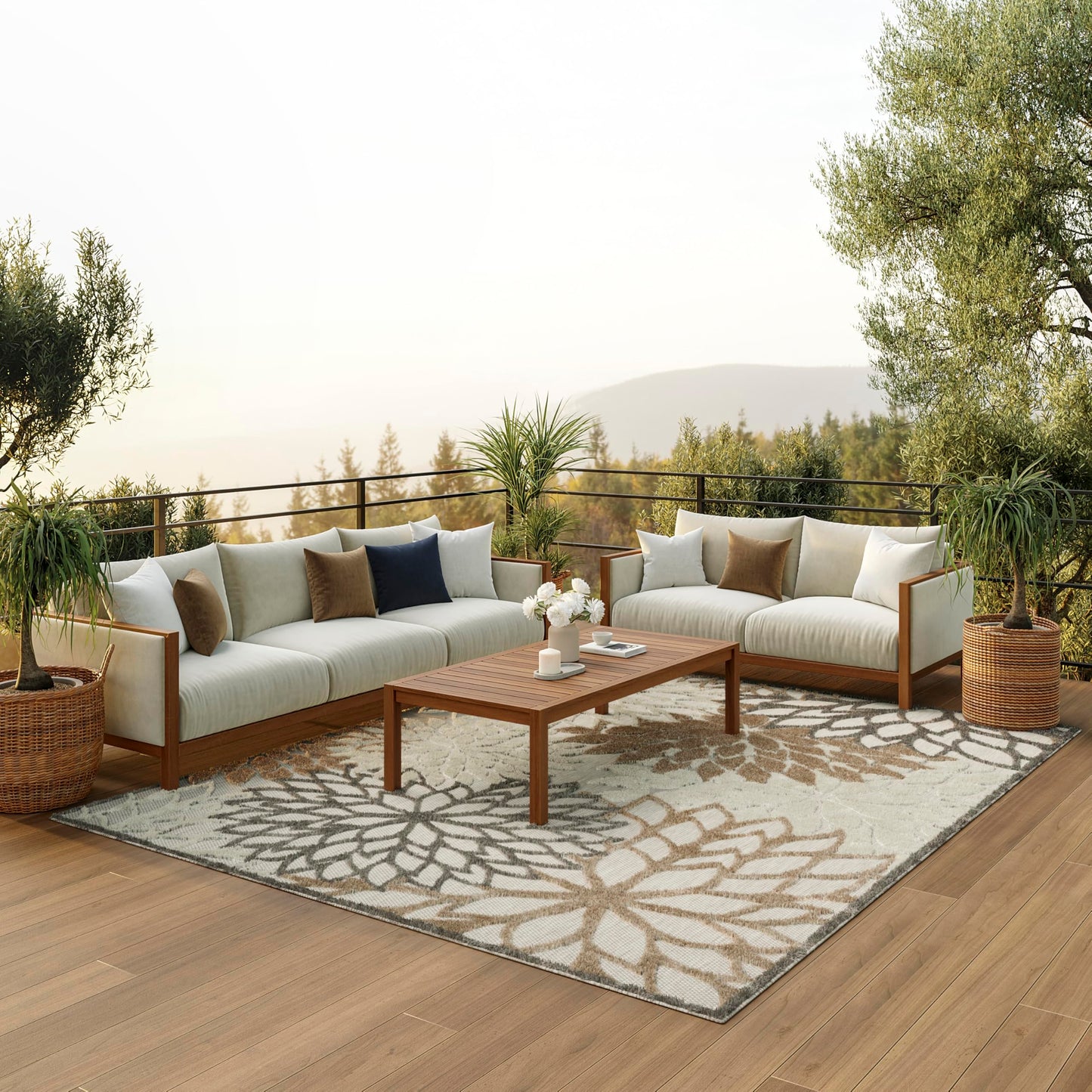 Nourison Home Aloha Natural 7'10" x 10'6" Area Rug - Easy Clean, Non Shedding, Bed Room, Living Room, Dining Room, Kitchen (8' x 11')