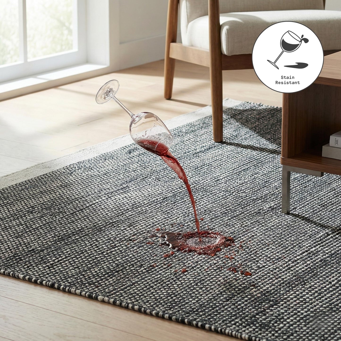 Fab Habitat Machine Washable Area Rug - Hand Woven, Stain Resistant, Pet Friendly - Premium Recycled Polyester Yarn - Solid - Kitchen, Bathroom - Kingscote - Black & Beige - 2 x 3 ft