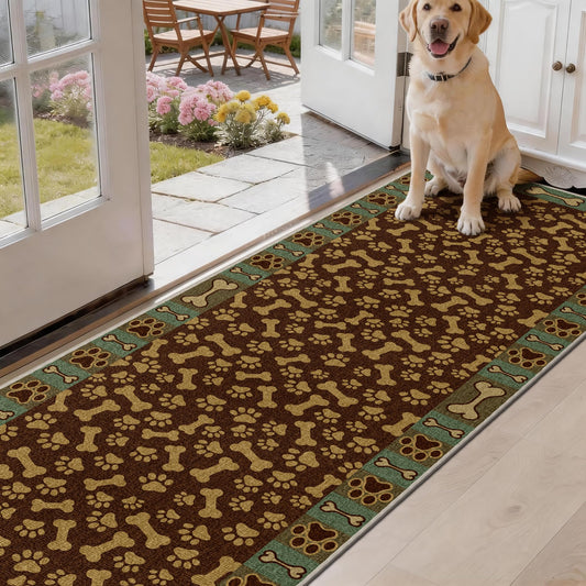 TTelephant Waterproof 2x6 Runner Rug Non Slip - Floor Runners for Dogs,Washable & Joint-Friendly Dense Loop Pile Carpet Runners for Hallway, Kitchen, Indoor Entryway, Laundry, Brown Paws