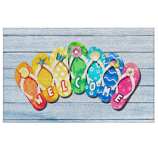 Supwhd Summer Door Mat Outdoor Indoor Entrance, Slippers Summer Welcome Mat for Front Door 17x30
