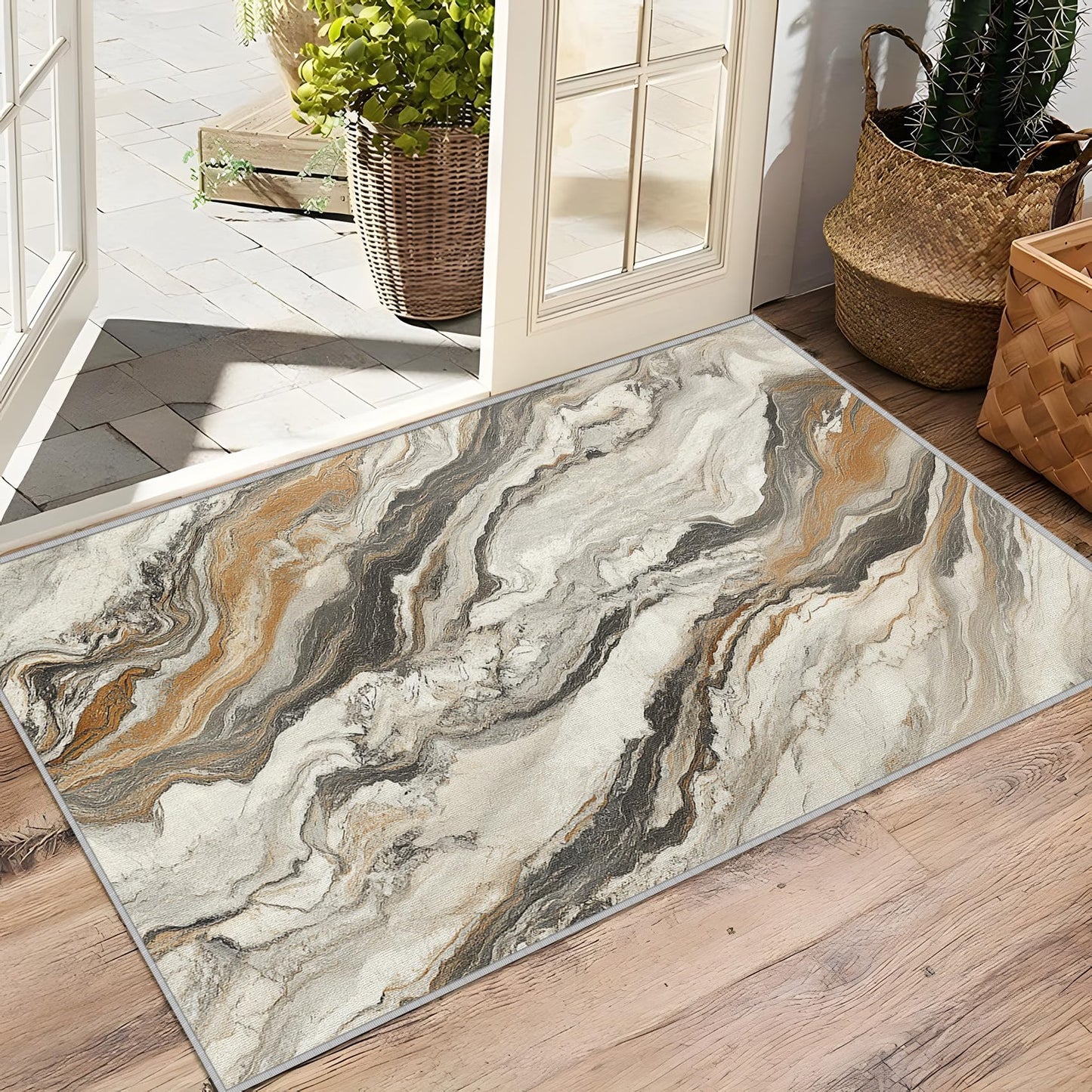 Aquailis Marble Rugs for Living Room - Marble Swirl Rug, 3x4 Rug, Modern Abstract Area Rug, Contemporary Washable Non Slip Rugs, Beige Luxury Carpet - Home Decor, Modern Gifts for Women