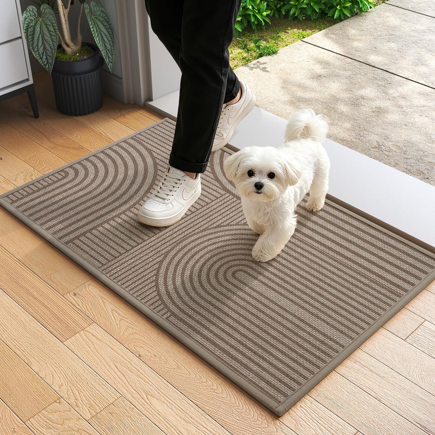 QiCaiJia Front Door Mat 17''x30'', Absorbent Dirt Resist Washable Non Slip Low-Profile Indoor Doormat, Easy Clean Welcome Entryway Door Mats, Brown