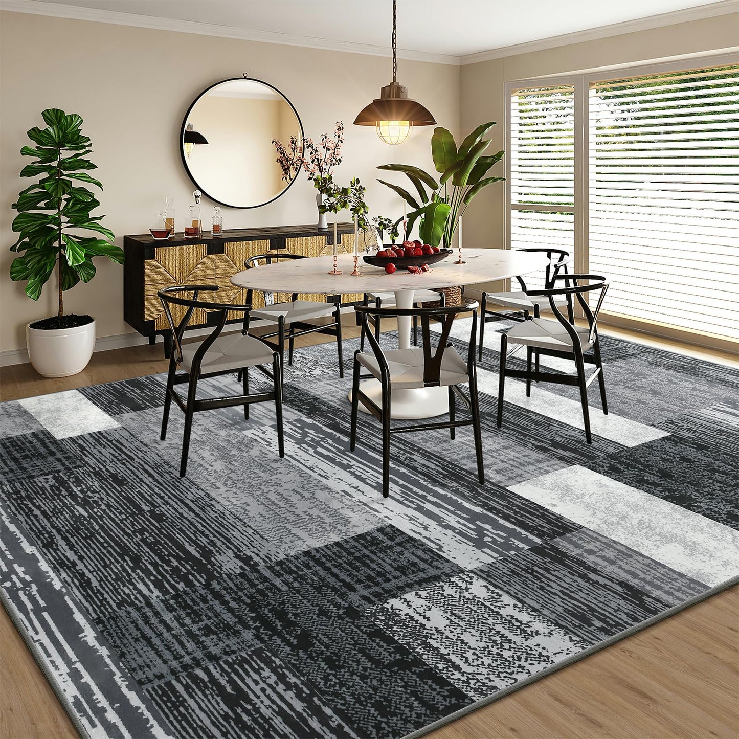 Large Area Rugs,Modern Geometric Patchwork Floor Decor for Bedroom Aesthetic Carpet, Rockwood Collection, Indoor Rugs for Living Room, Dining Room, Nursery, Office, Machine Washable Rug,5x8 Ft Grey