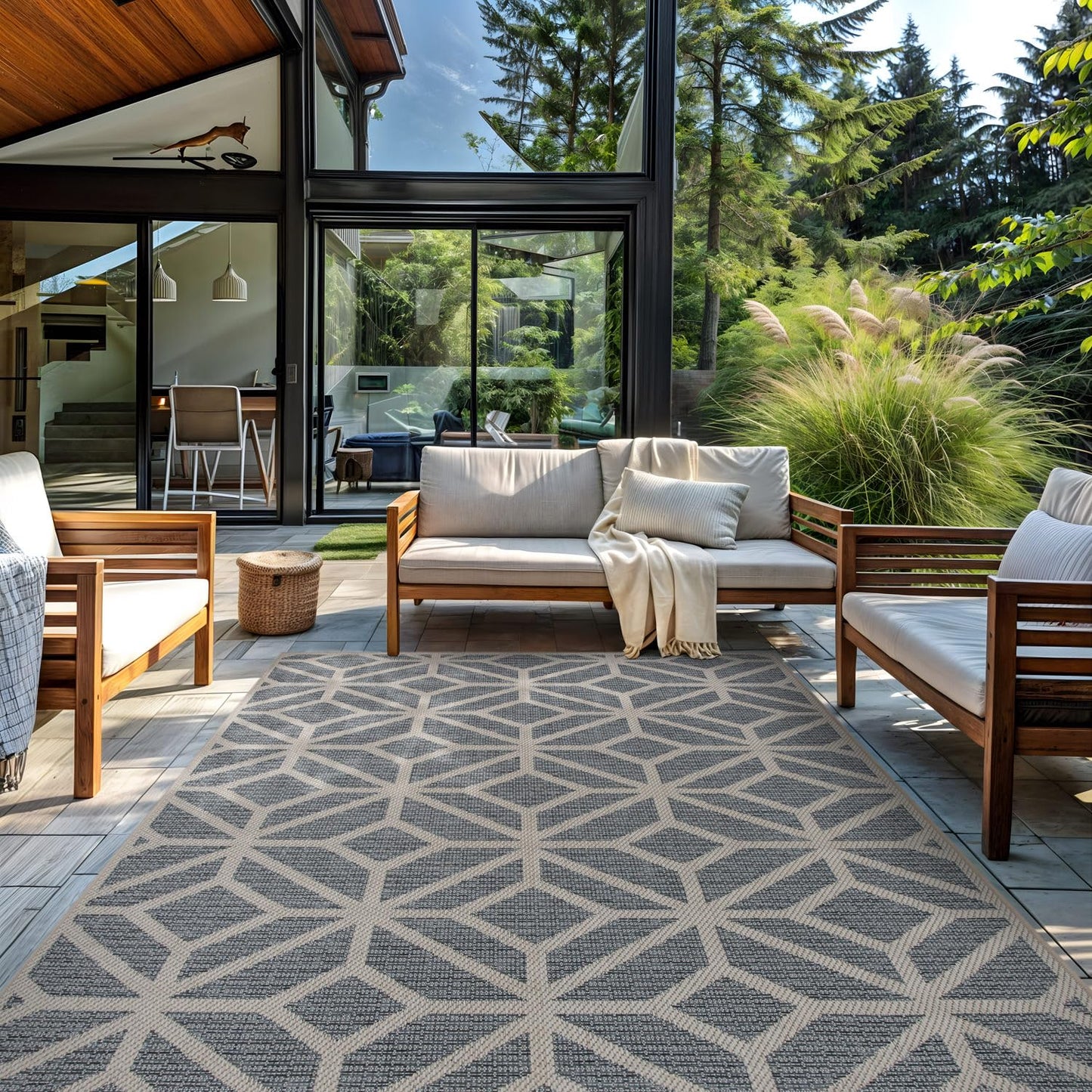 Rugshop Blue Contemporary Geometric Indoor/Outdoor Area Rug — Hose Washable for Living Room, Dining Room and Office, 9' x 12'