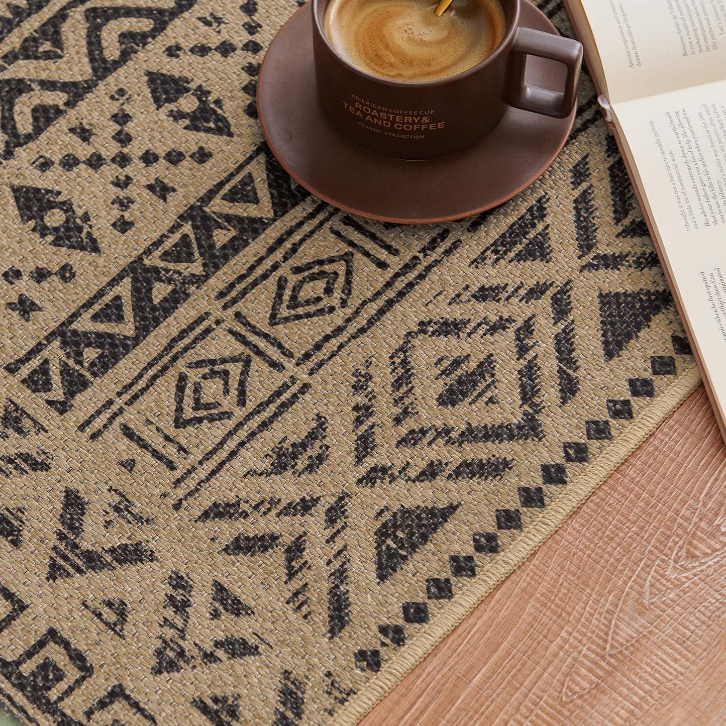 jinchan 3x8 Washable Faux Jute Runner Rug, Boho Southwestern Geometric Long Runner Rug with Natural Fiber Look, Low-Pile Non-Slip Floor Mat for Hallway Kitchen Living Room Entryway, Natural Charcoal