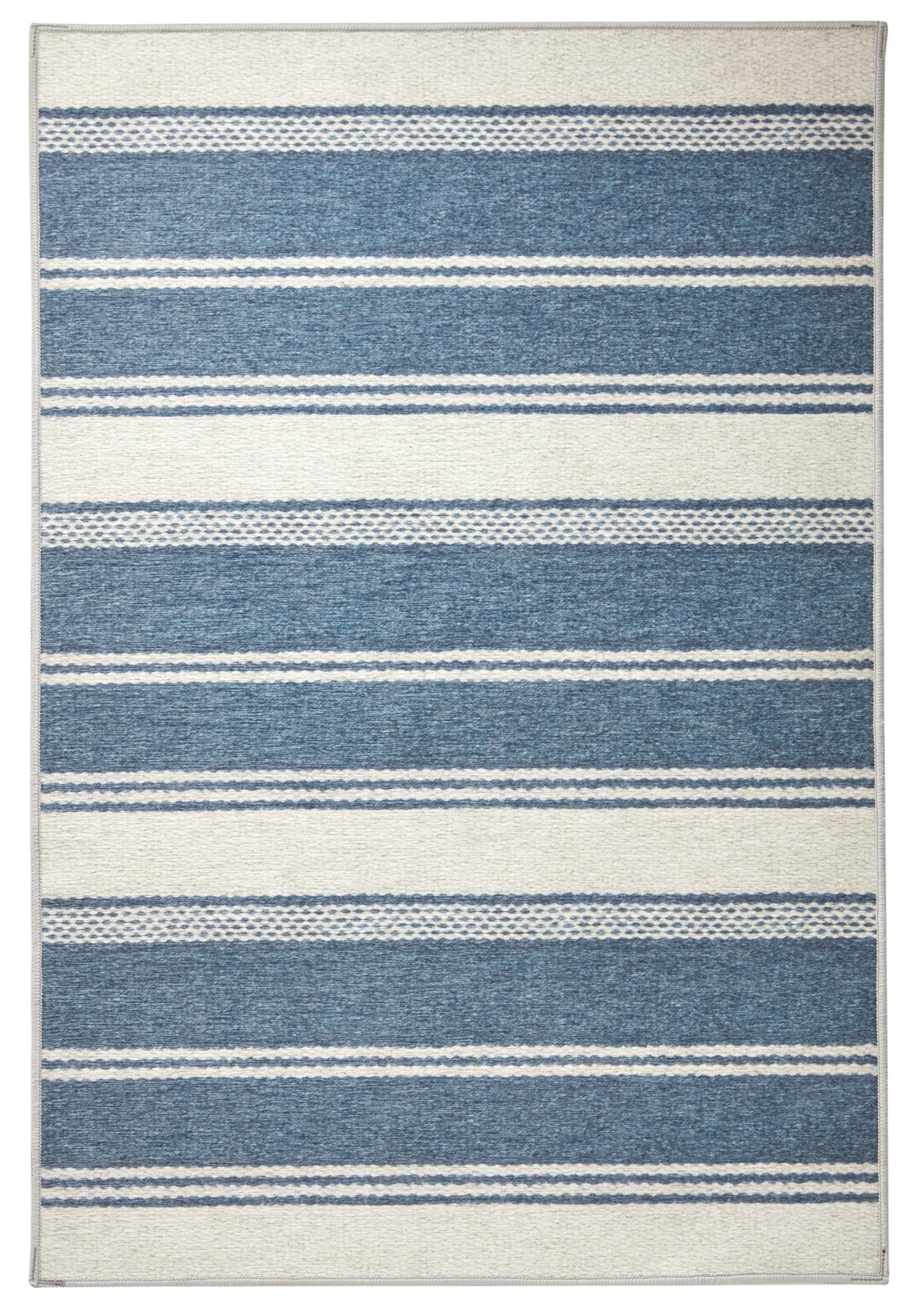 Dash & Albert Bowman Stripe Blue Machine Washable Rug, 7.5 X 9.5 Feet, Blue/Ivory Stripe Pattern