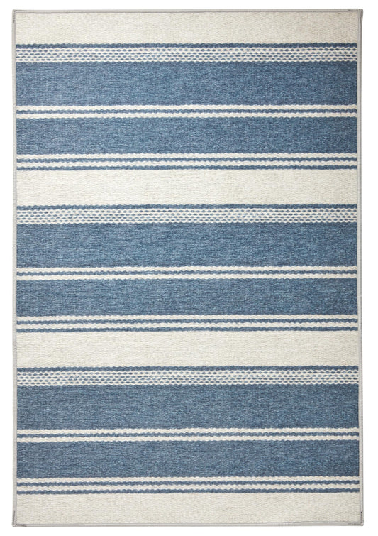 Dash & Albert Bowman Stripe Blue Machine Washable Rug, 7.5 X 9.5 Feet, Blue/Ivory Stripe Pattern