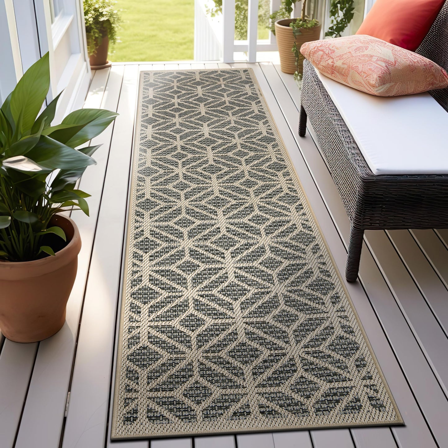 Rugshop Blue Contemporary Geometric Indoor/Outdoor Area Rug — Hose Washable for Hallway, Entryway and Kitchen, 2'3" x 10'