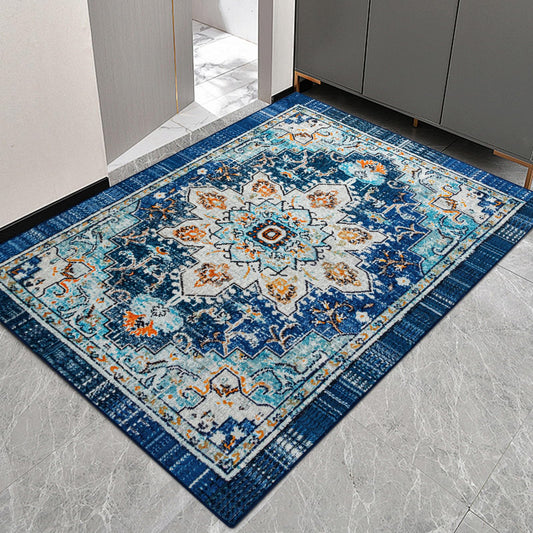 Easy-Going Boho Area Rug 3x5 Entryway Rug Washable Inside Door Mats for Home Entrance Non-Slip Tangerine Vintage Small Rugs for Entry Living Room Bedroom Kitchen Lightweight Carpet, Floral Aqua Yellow