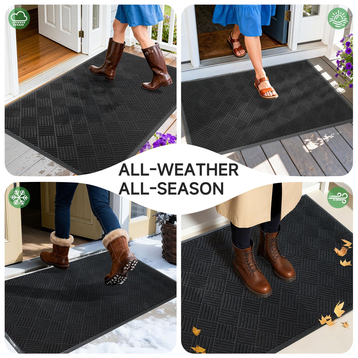 100pointONE Front Door Mat, Heavy Duty Indoor Outdoor Doormat, 60" x 36" Low Profile Outdoor Mats for Home Entrance, Stain and Fade Resistant Welcome Mat Ideal for High Traffic Area, Diamond Black