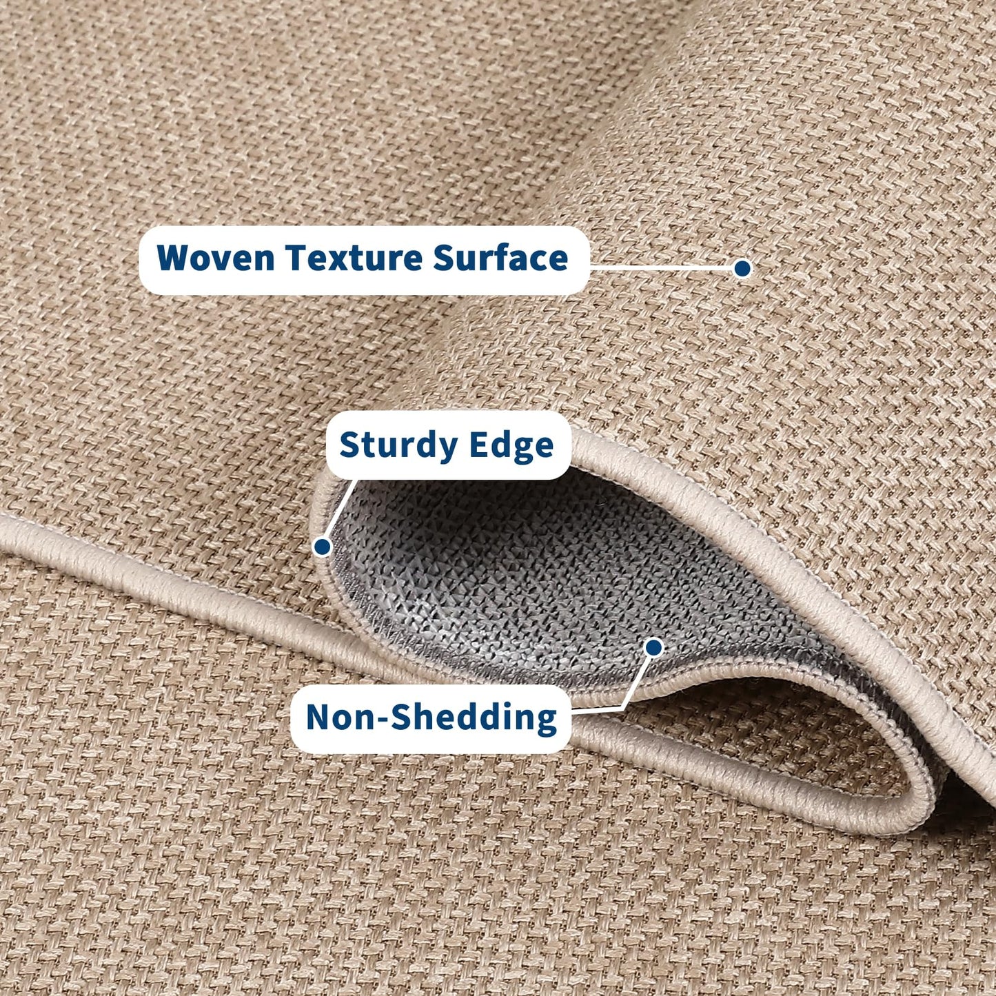Garvee Modern Solid Washable Rug 8x10 Area Rug for Living Room Woven Textured Ultra-Thin Mat Non Slip Non-Shedding Indoor Floor Cover Foldable Farmhouse Carpet for Bedroom Office Dining Room Tan