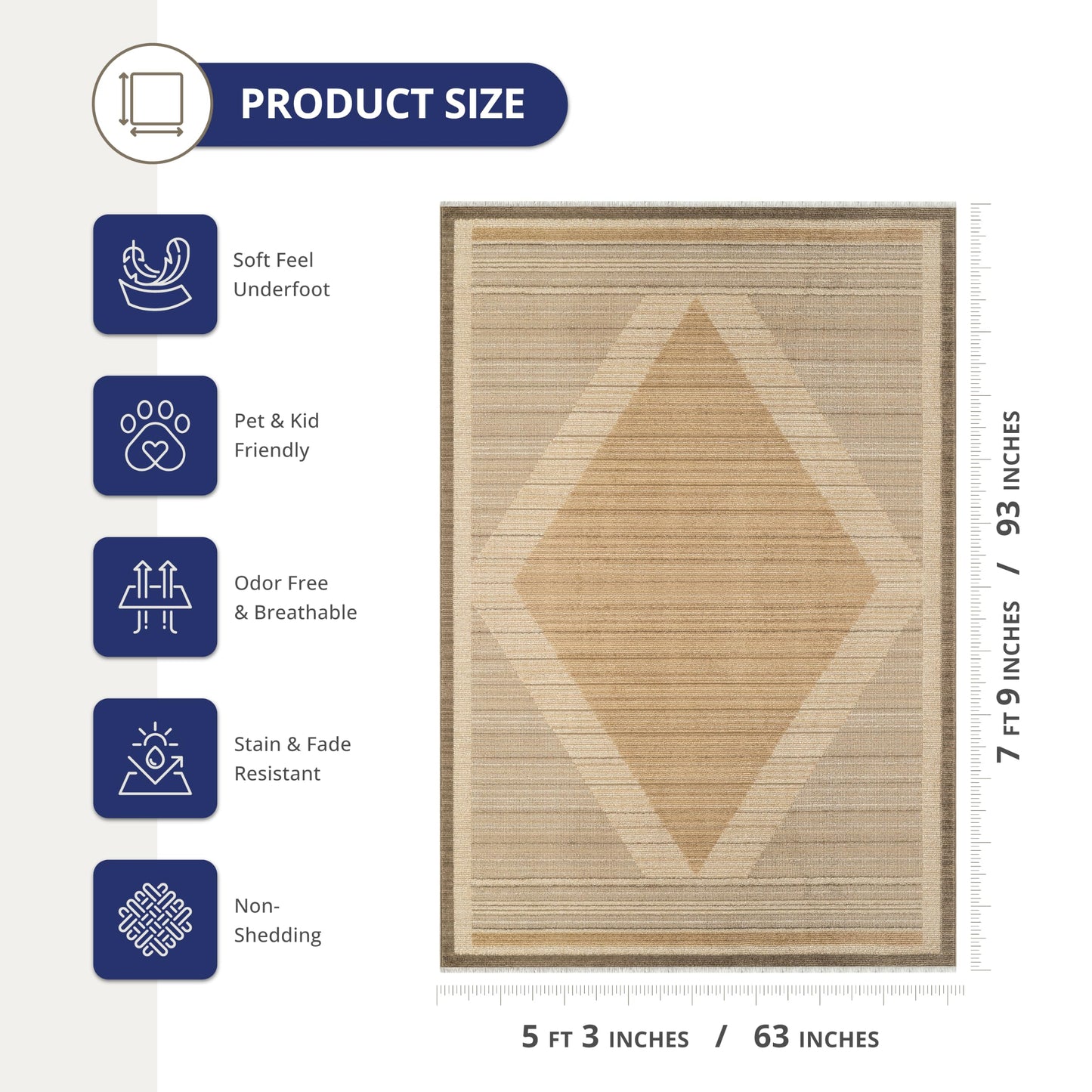 Abani Evelyn Collection Multi Area Rug - 5'3" x 7'9" - Grid Fade Pattern, Non-Shedding - Easy to Clean, Durable for Living Rooms, Dining Rooms & Bedrooms, Pet & Kid Friendly