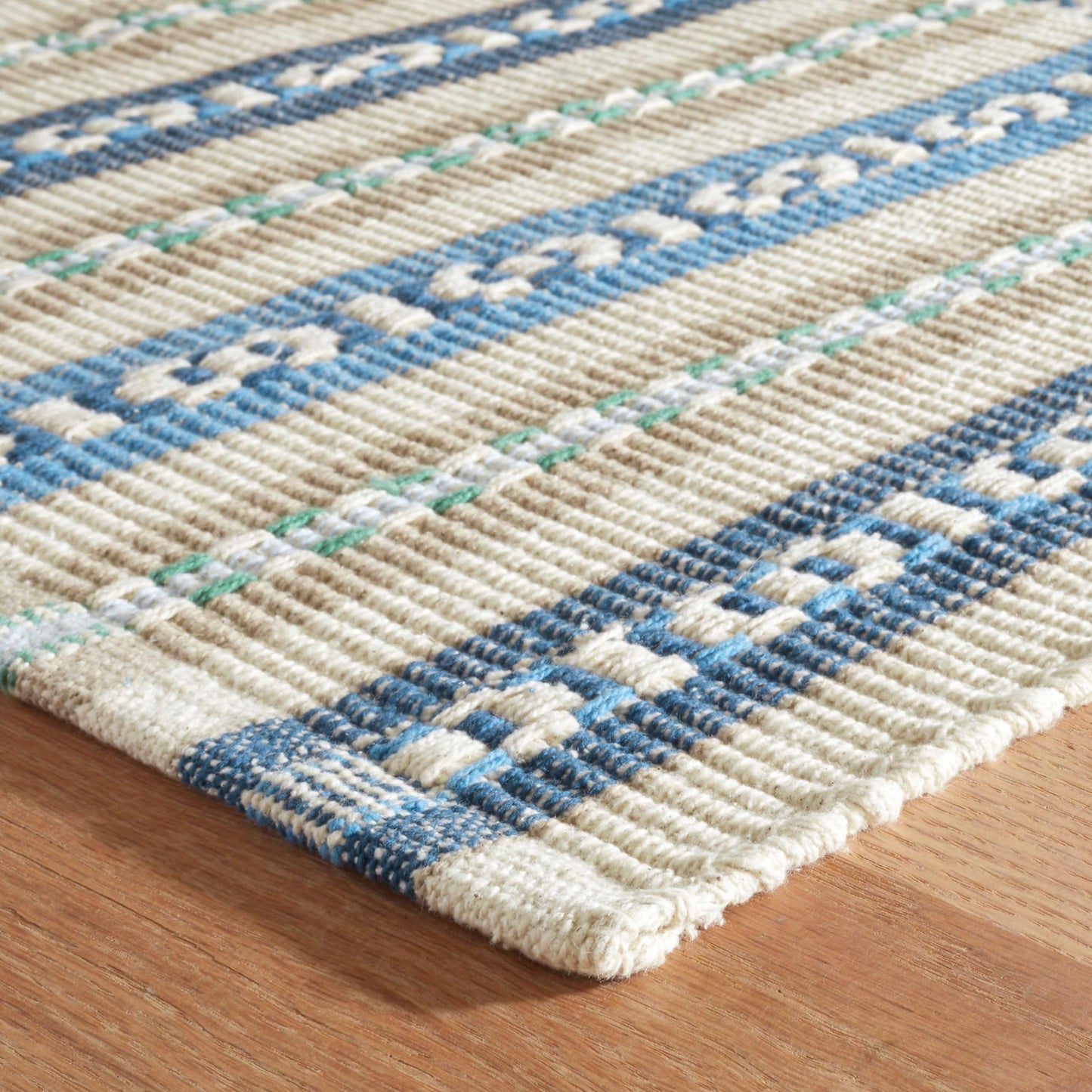 Dash and Albert Long Slade Cotton Area Rug - 2.5' x 8' Runner Indigo Stripe Handwoven Accent Rug - Durable, Lightweight, Guest Room, Home Office, Dining Room