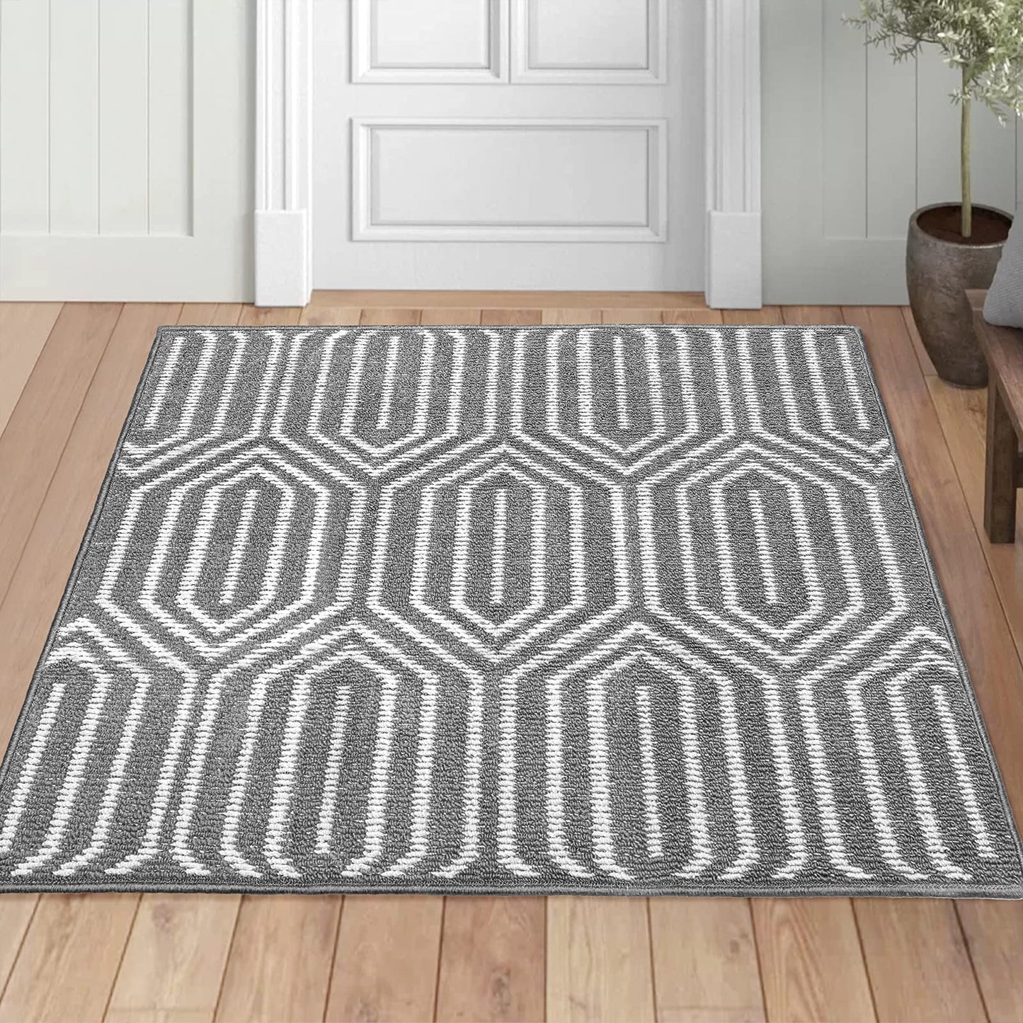 Indoor Doormat 32"x 40", Absorbent Front Back Door Mat, Rubber Backing Non Slip Floor Mats Inside Mud Dirt Trapper Outside Entrance Door Rug Carpet, Machine Washable Low Profile-Grey Time Cloister
