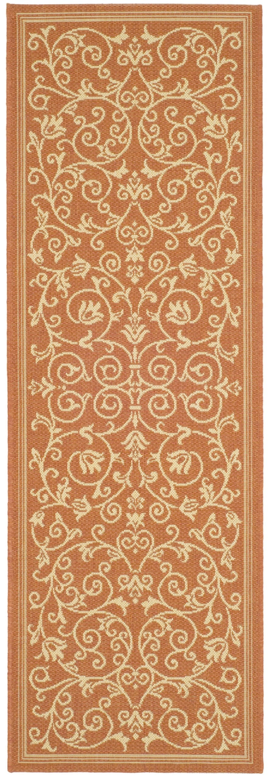 SAFAVIEH Washable Rug Outdoor Courtyard Collection - 2'3" x 6'7" Runner, Terracotta & Natural, Non-Shedding & Easy Cleaning, Ideal for Patio, Entryway, Mudroom, Hallway, Kitchen (CY2098-3202)