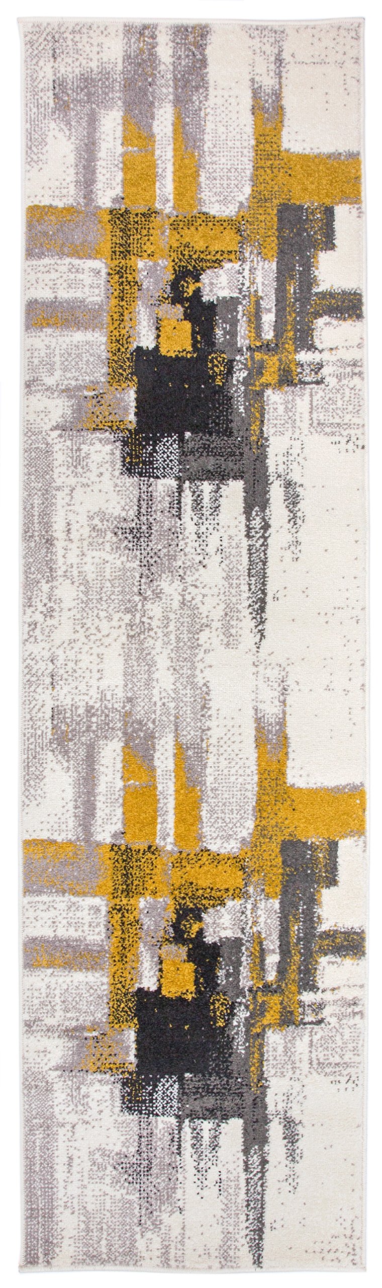 Rugshop Gold Modern Abstract Runner Rug — Non-Shedding for Hallway, Corridor and Entryway 2' x 7'