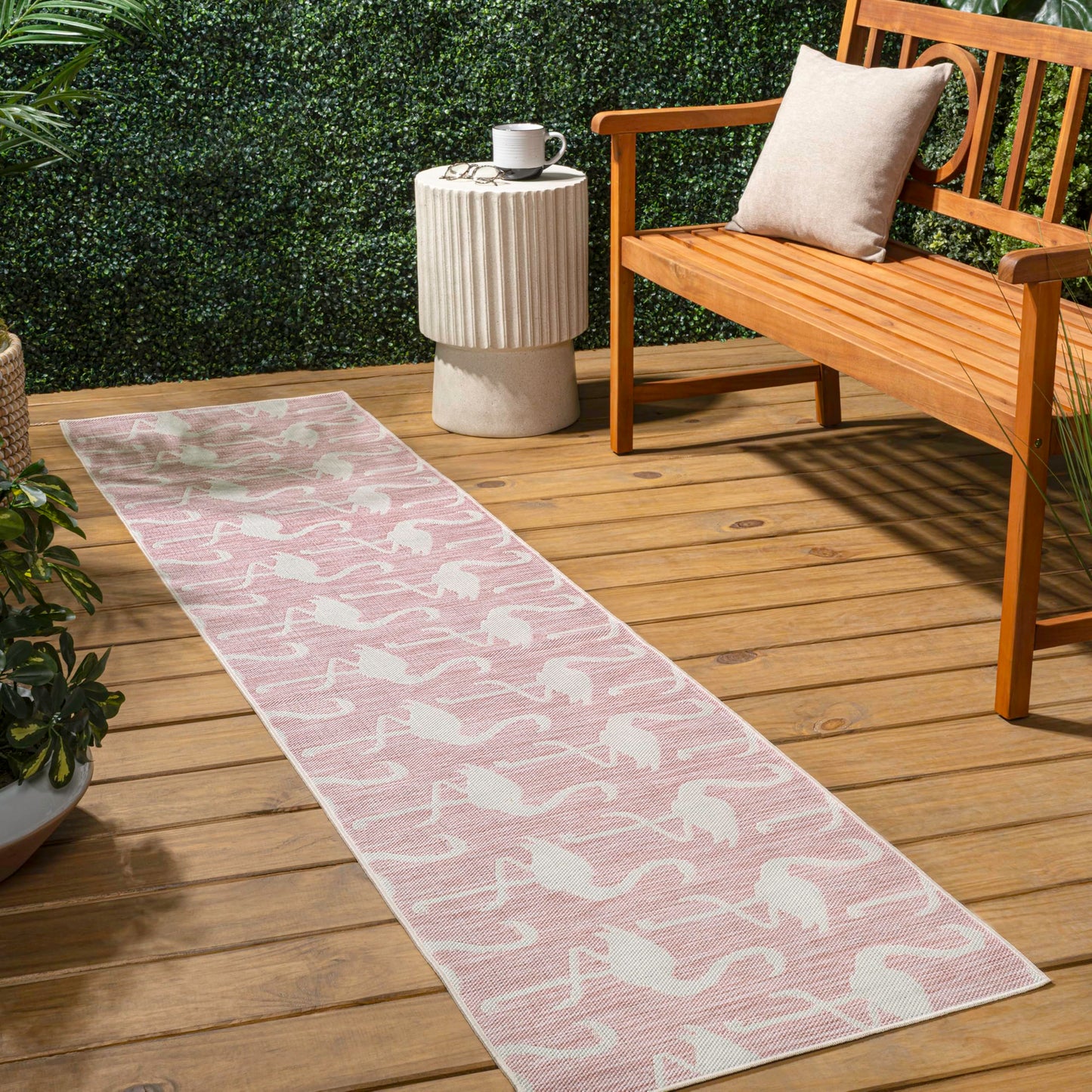 JONATHAN Y Flamingos Two-Tone Indoor Outdoor Runner Rug 2X8 Pink/Cream, Liana Casual Coastal for Backyard, Patio, Porch, Easy-Cleaning, High Traffic, Pet-Friendly, Non-Shedding (TSN401C-28)