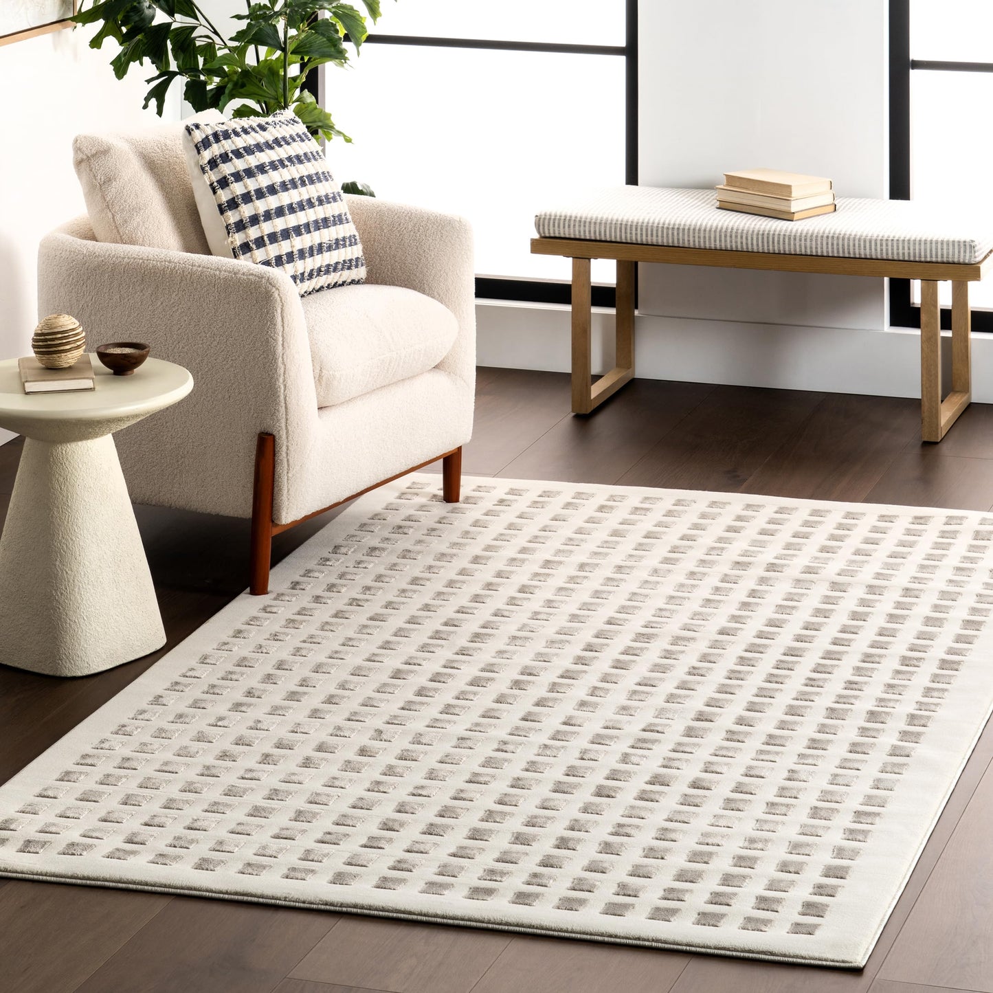 Nuloom Daleyza Cream/Beige, 9' x 12', Checkered, Soft and Cozy, High Traffic, Stain Resistant, Easy Clean, Durable Washable Area Rug for Bedroom, Living Room, Dining Space, Den, Foyer, Entryway