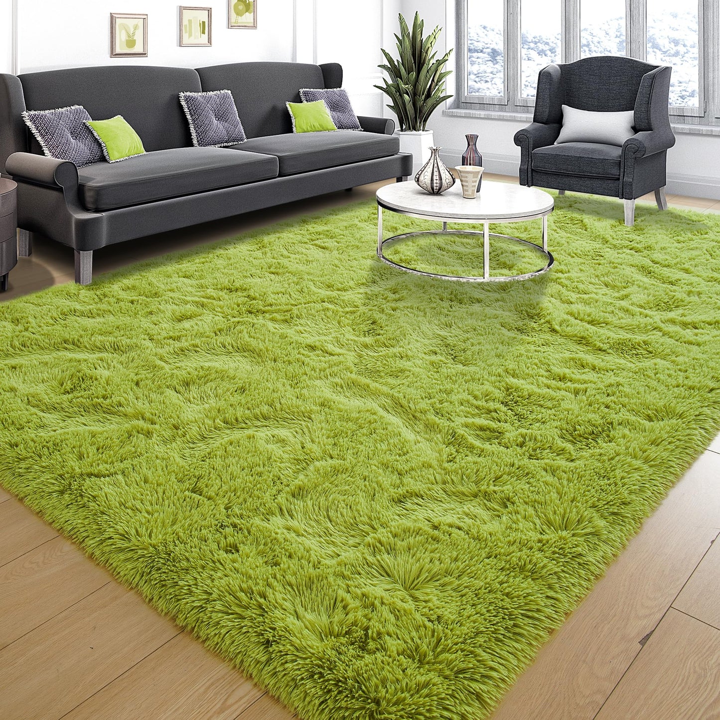 Tepook Super Soft Fluffy Rugs for Living Room, Area Rugs 8x10 for Bedroom, Modern Shaggy Rug Fuzzy Carpets for Kids, Plush Indoor Nursery Home Decor Rug with Non-Slip Bottom, Grass Green