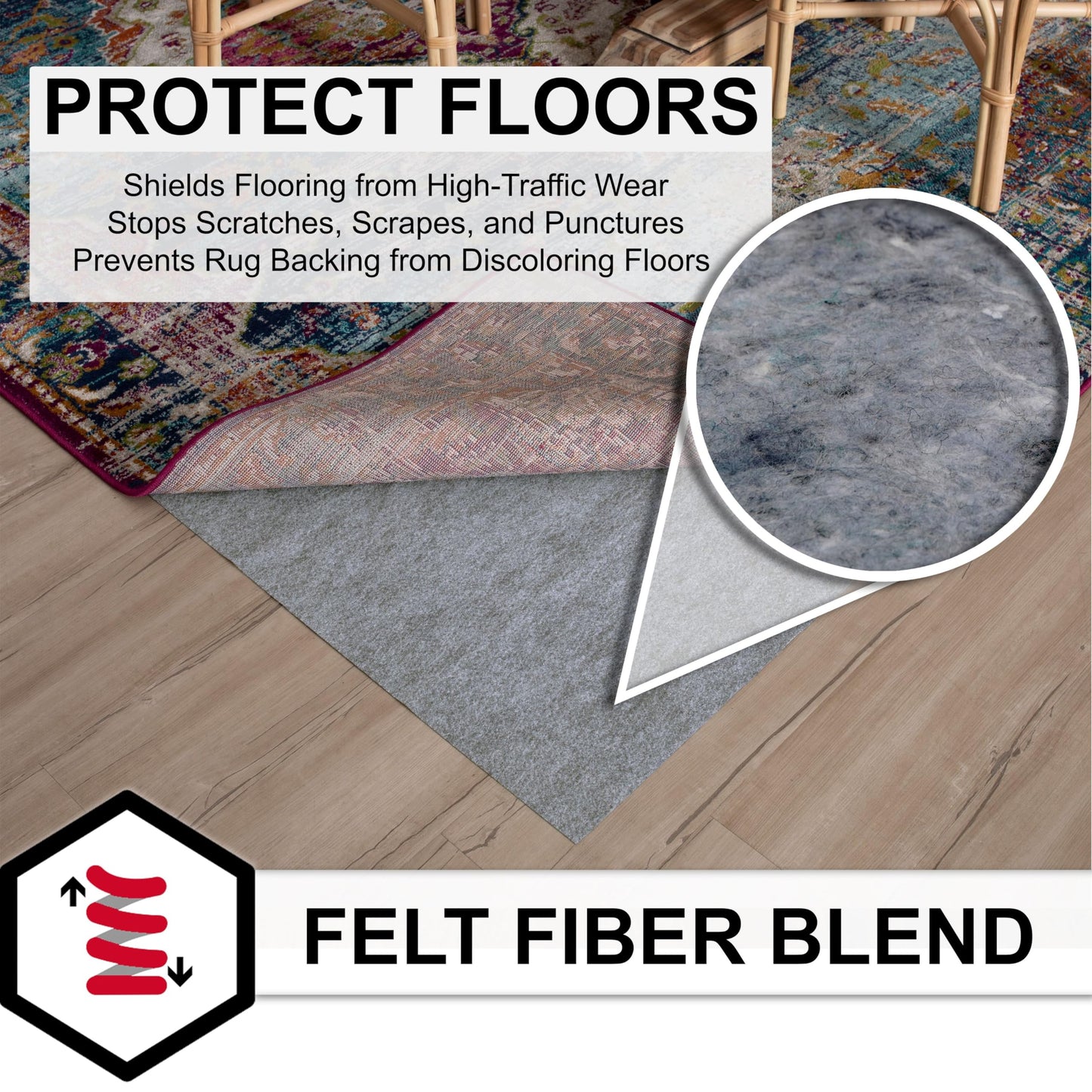 Mohawk Home 6' 7" x 9' 6" Non Slip Grip Rug Pad 1/8" Low Profile Felt Cushion + Rubber Gripper, Great For High Traffic Areas - Safe For All Floors