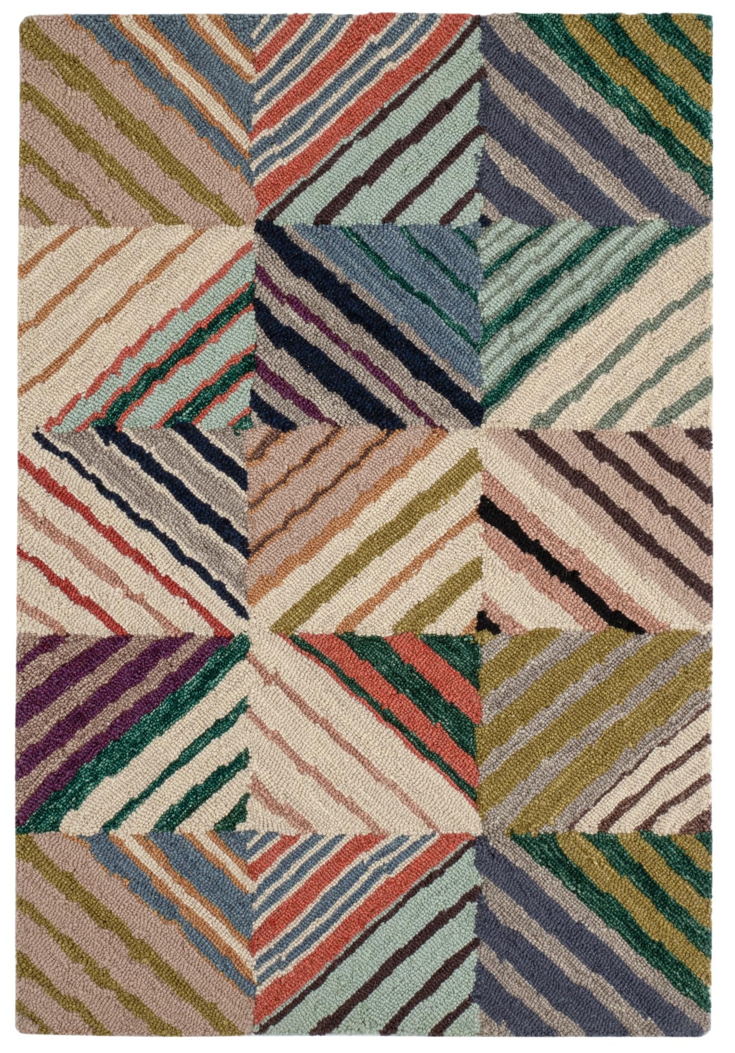 Dash & Albert Potter Multi Hand Micro Hooked Wool Rug, 3 X 5 Feet, Multi Geometric Pattern - Premium Luxury Hotel Quality Soft Breathable Hypoallergenic Machine Washable Easy Care All Season