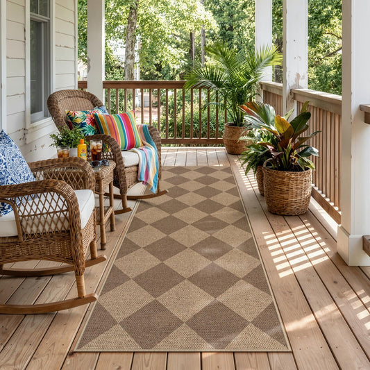 Lahome Colette Checkered Easy Jute Runner Rug, 2x6 Kitchen Mats for Floor Non Slip Washable Entryway Runner, Checkerboard Nature Indoor Outdoor Carpet for Hallway 6ft Entry