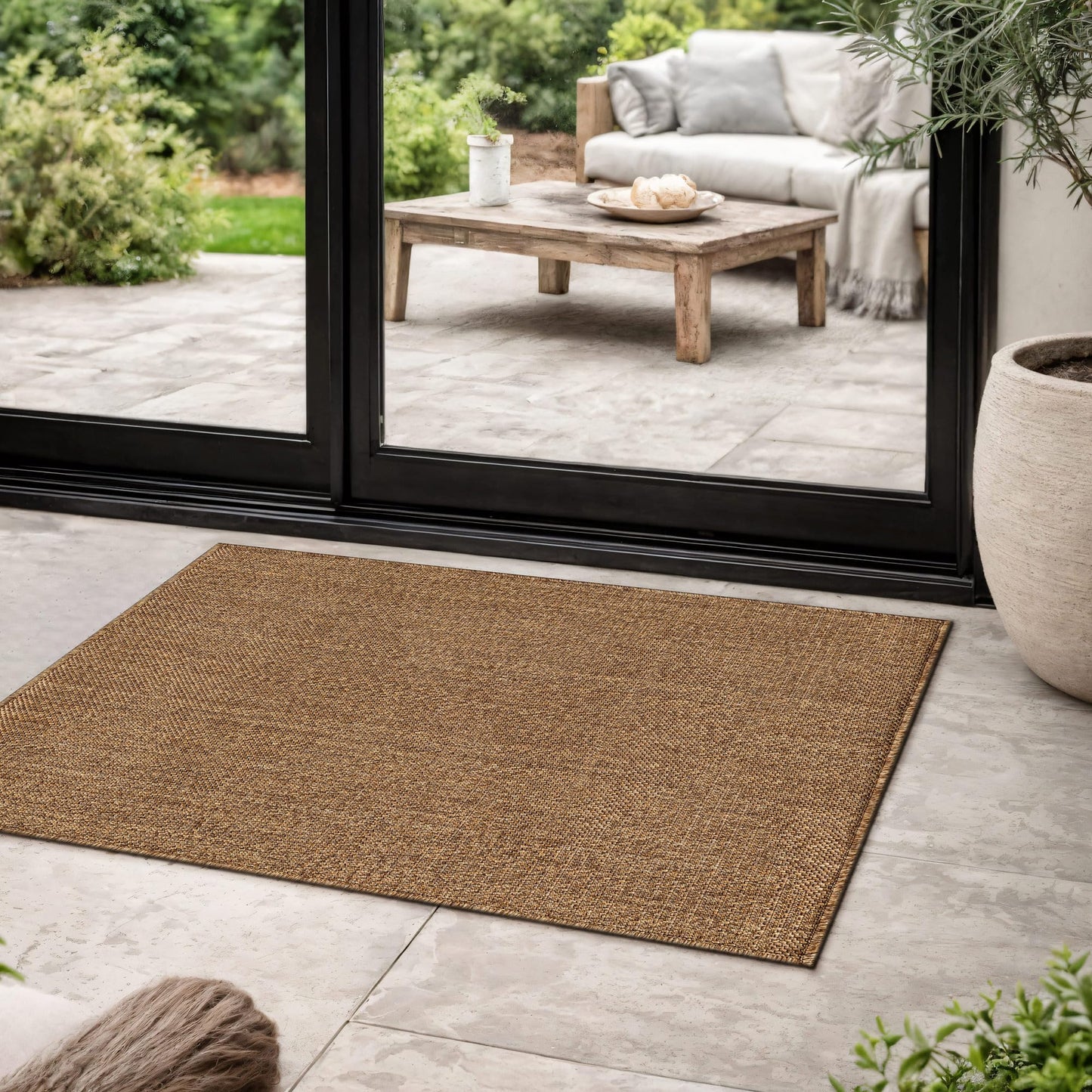 Rugshop Geometric Indoor Outdoor Flat Woven Area Rug,Natural Jute-Style,Easy-Care Patio Rug for Entryway Backyard Porch Deck Balcony, 2' x 3' Natural/Jute