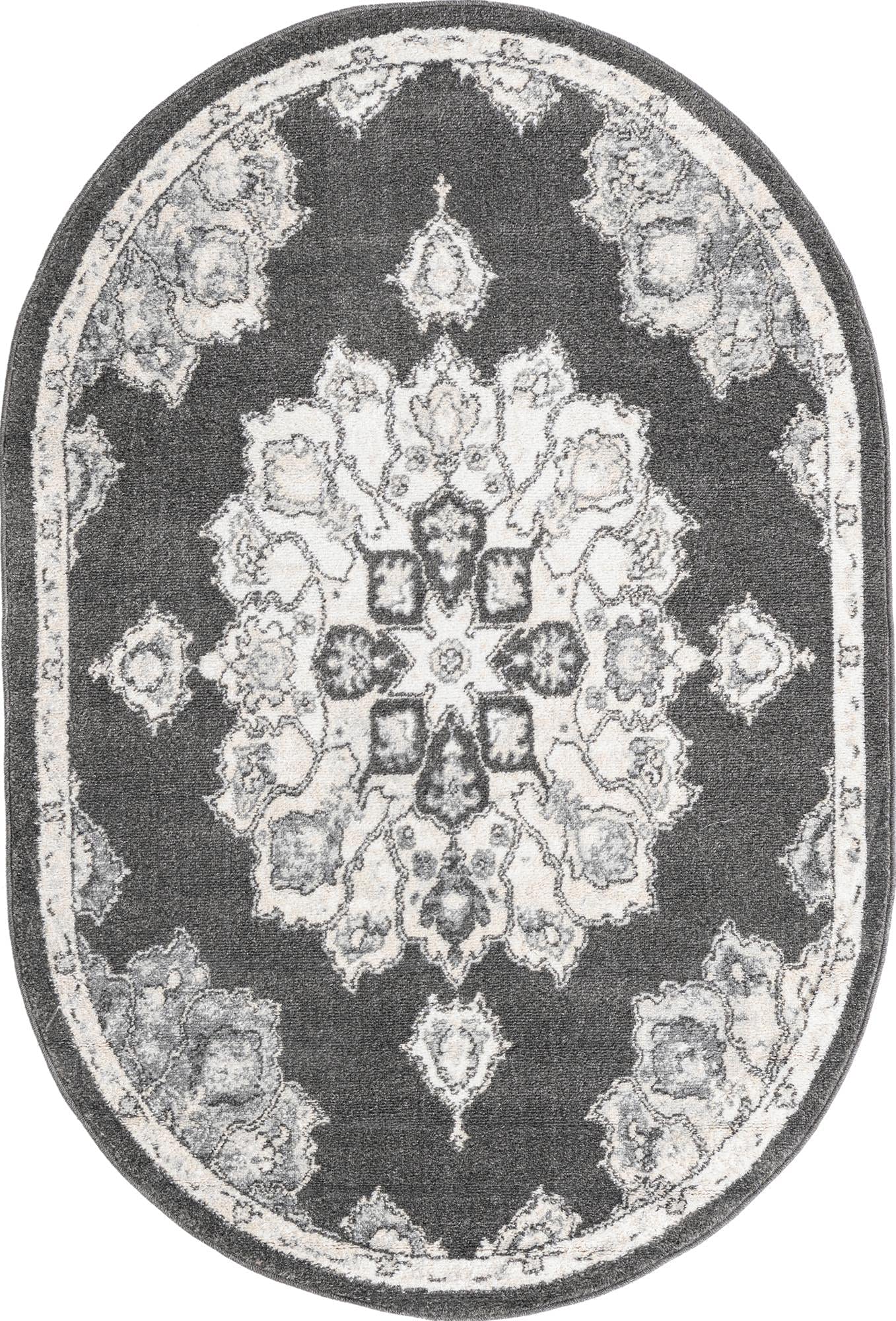 Unique Loom Parker Collection Area Rug - Kokulu (4' x 6' Oval, Charcoal/ Gray)