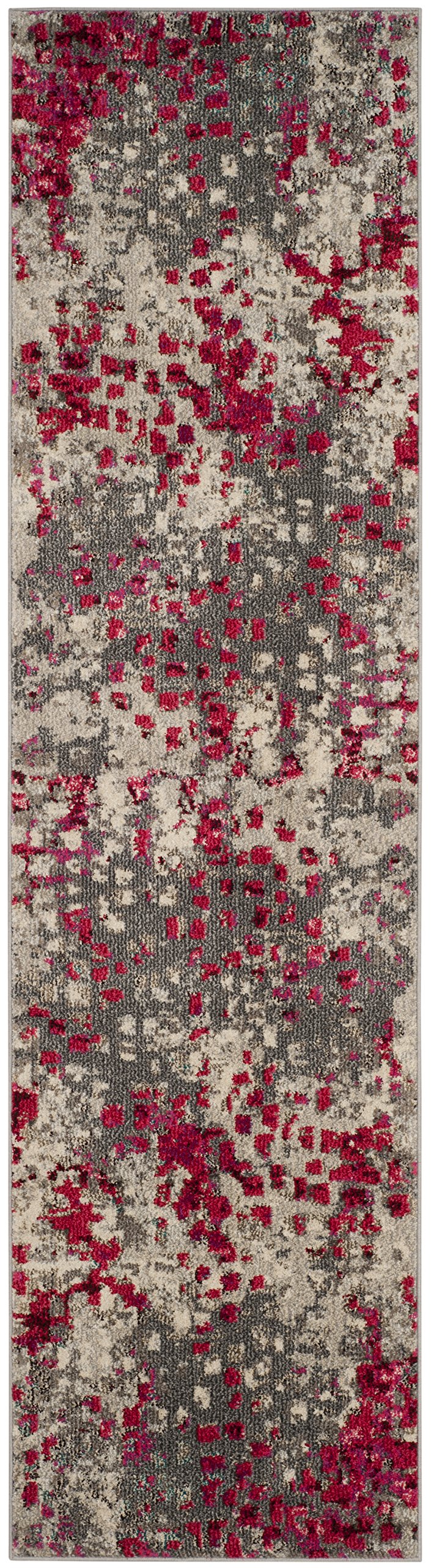 SAFAVIEH Monaco Collection Runner Rug - 2'2" x 8', Grey & Fuchsia, Boho Chic Abstract Watercolor Design, Non-Shedding & Easy Care, Ideal for High Traffic Areas in Living Room, Bedroom (MNC225R)