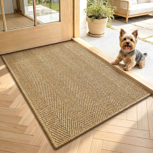 LUMI Handwoven Sisal Door Mat, Non-Slip Durable Entryway Mat, Welcome Front Doormat, Solid Floor Mats for Entrance, 24"x36", Brown Herringbone Sisal