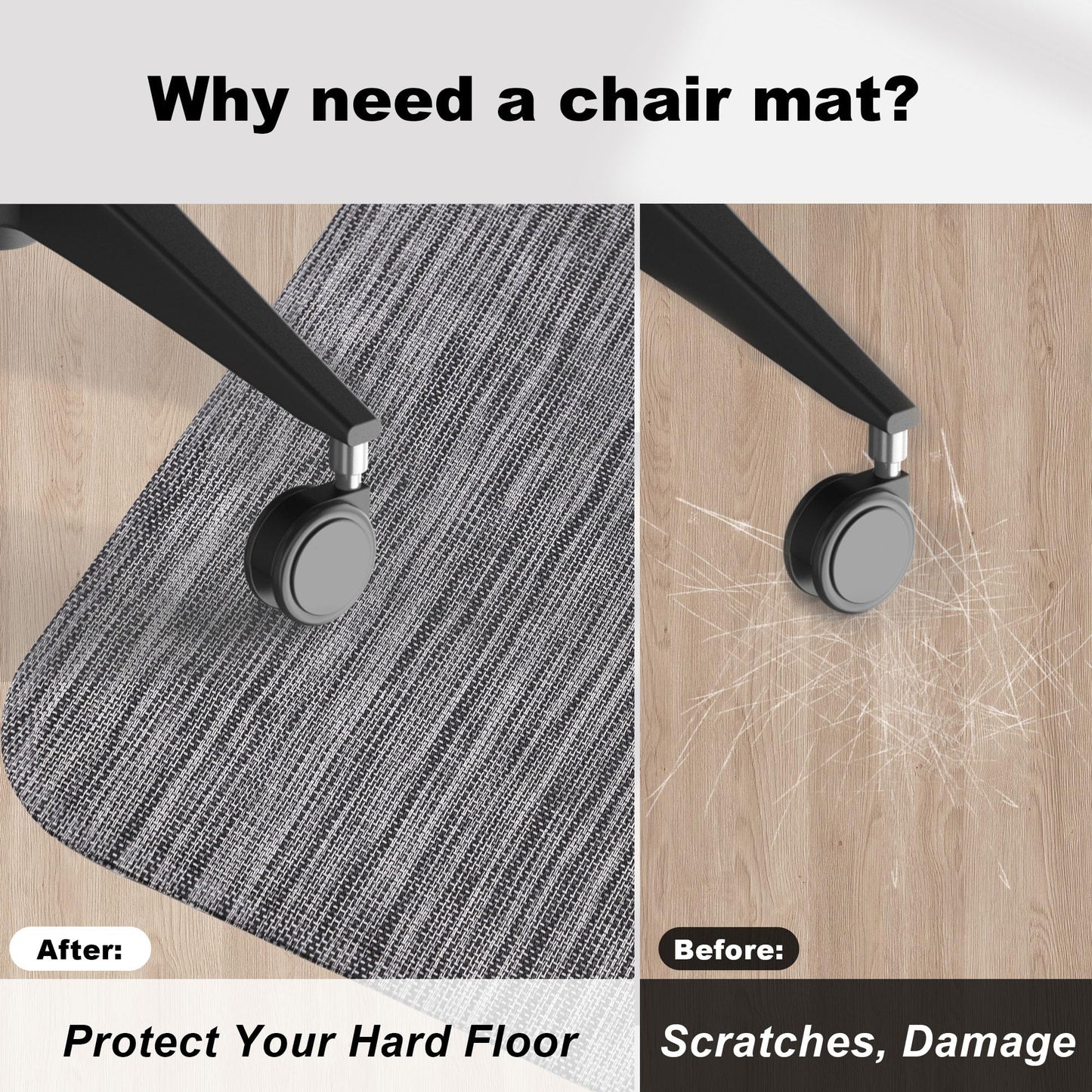 Cybstrax Office Chair Mat for Hardwood & Tile Floor, 45"x53" Desk Computer Chair Mat, Anti Slip, Non-Curve, Floor Protector Under Desk Low-Pile Office Rug for Rolling Chair