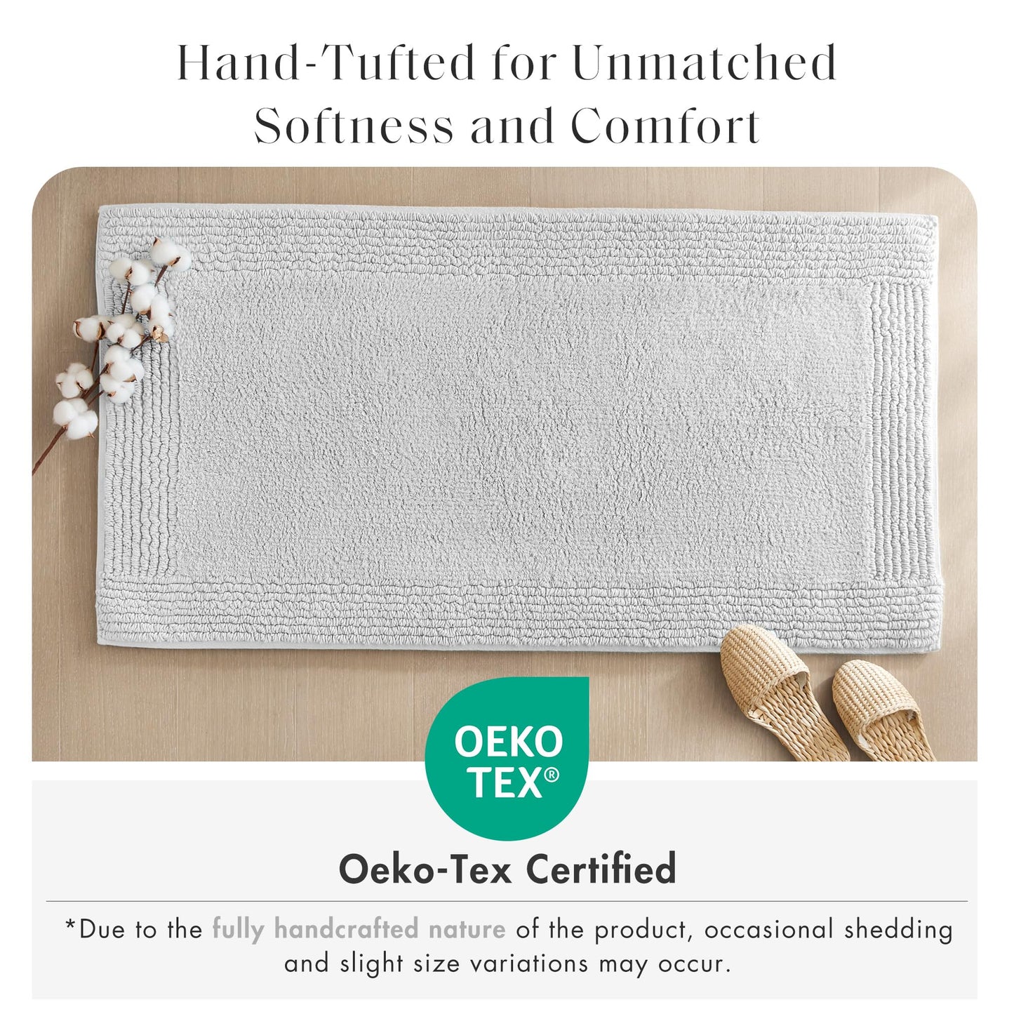 Madison Park Splendor Reversible 100% Cotton Tufted Bathroom Rug-3000 GSM Hotel Quality Luxurious Plush Medium Pile Bath Mat Absorbent, Quick Dry, Shower Room Décor, 24x72, Grey