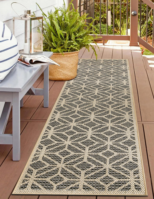 Rugshop Blue Contemporary Geometric Indoor/Outdoor Area Rug — Hose Washable for Hallway, Entryway and Kitchen, 2'3" x 10'