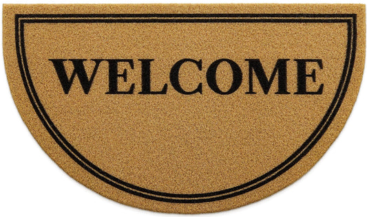 OLANLY Half Circle Front Door Mat, Low Profile Doormat, Stain and Fade Resistant, Easy to Clean, for Indoor and Outdoor Entrances, Patio Porch or Entryway, Brown (30x17 Inch, Welcome)