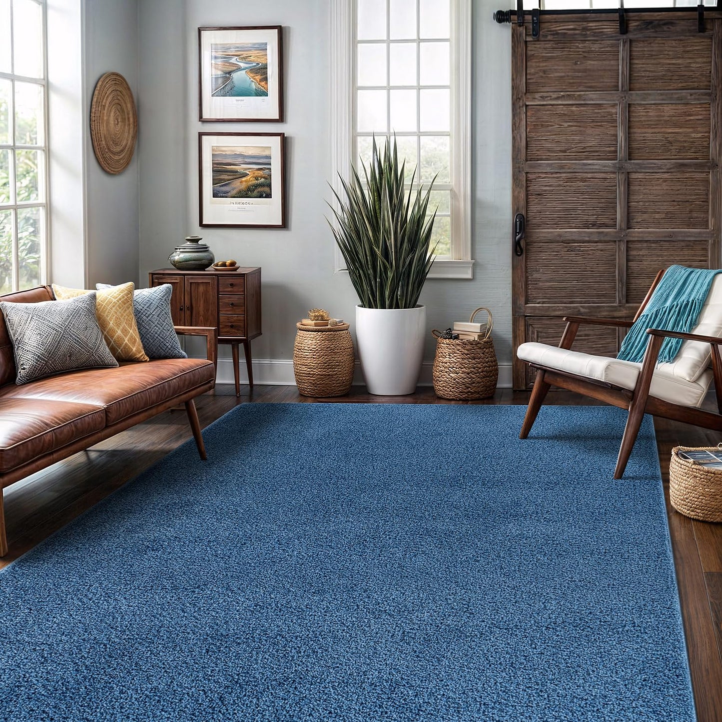 Area Rug 4x6 Blue Washable Indoor Rug Solid Non Slip Easy to Clean Non Shedding Indoor for Living Room Bedroom Kitchen Dining Room or Hallway (4 X 6 Blue)