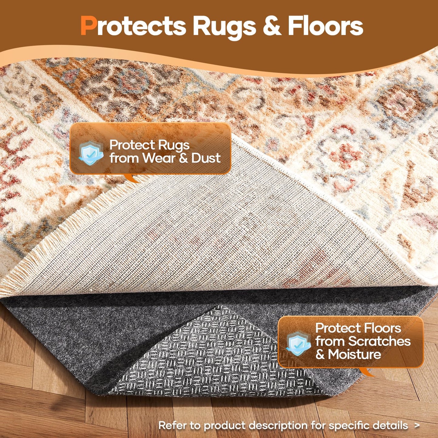 Veken Non Slip Cushioned Rug Pad Gripper 6 x 9 Ft, Felt and Silicone Backing, 1/4 inch Thick Carpet Liner for Hardwood Floors, Under Area Rugs Mat, More Than 99 Pcs Anti-Slip Long Strips Pattern
