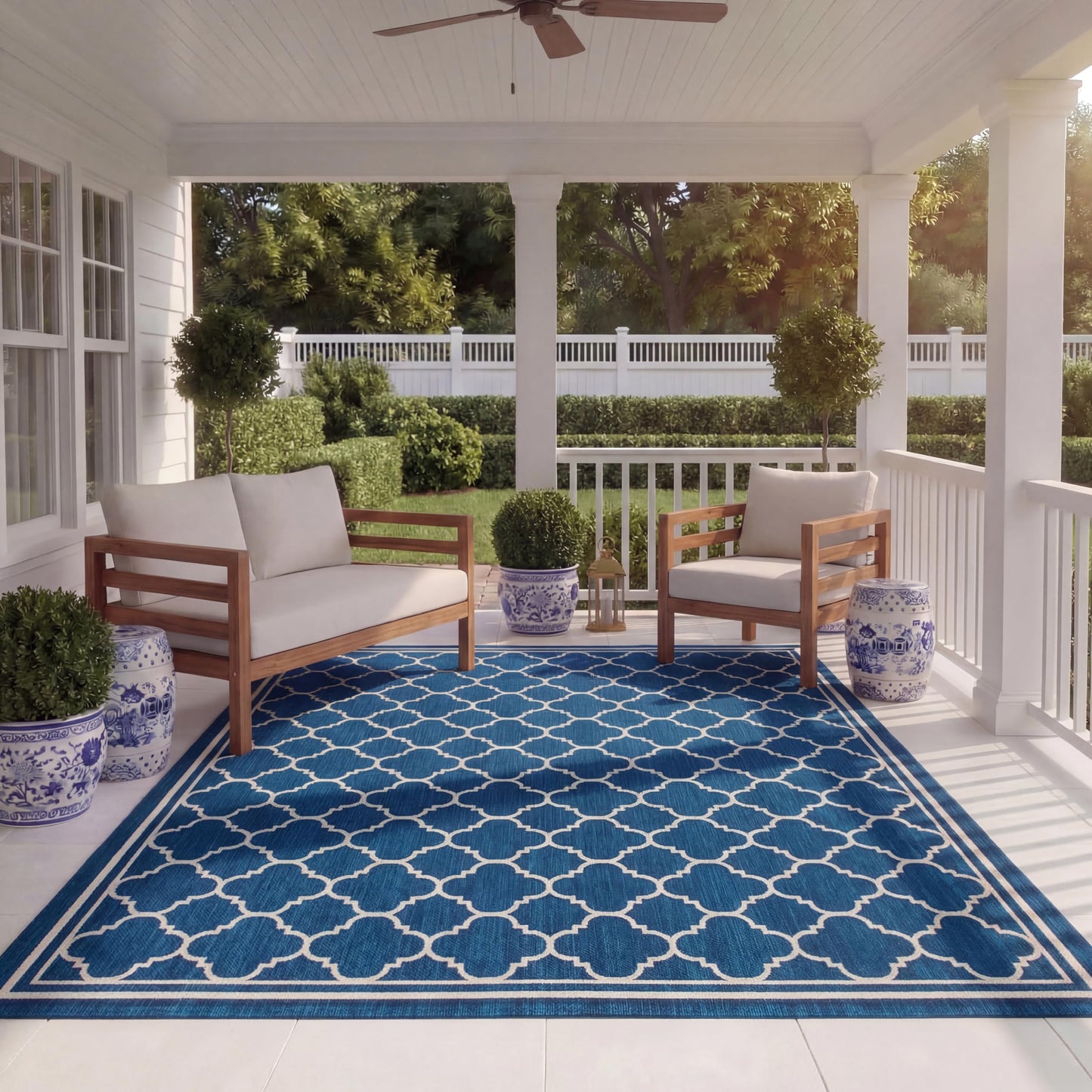 SAFAVIEH Courtyard Collection 8' x 11' Navy/Beige CY6918 Trellis Indoor/ Outdoor Splashproof Easy Scrubbing Patio Backyard Mudroom Area Rug
