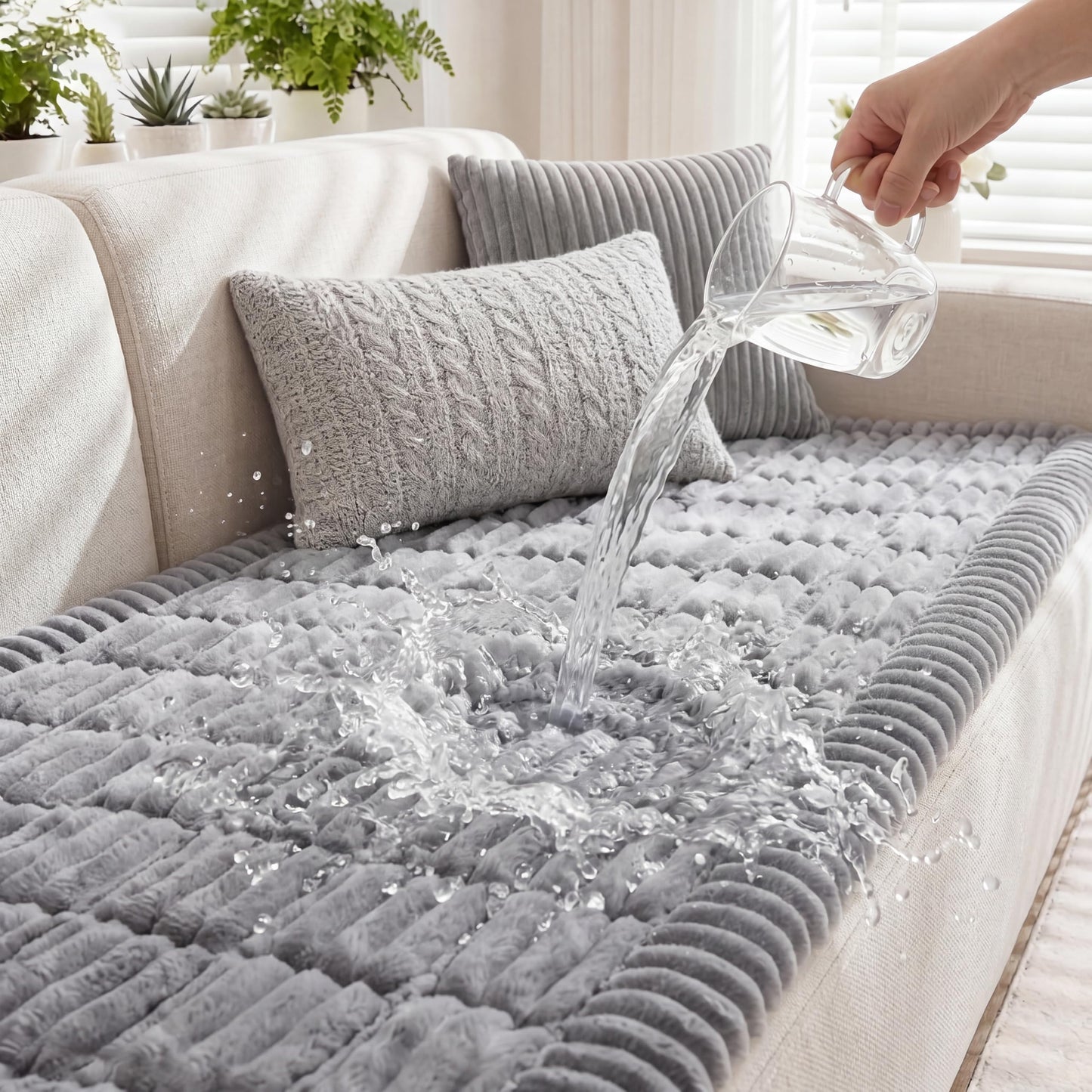 Fixwal Waterproof Dog Couch Cover, Washable Non-Slip Pet Couch Covers for Sofa, Leak-Proof Sofa Protector for Dogs, Pet Friendly Thick Soft Fuzzy Furniture Cover (Grey, 27.6" x 59.1")