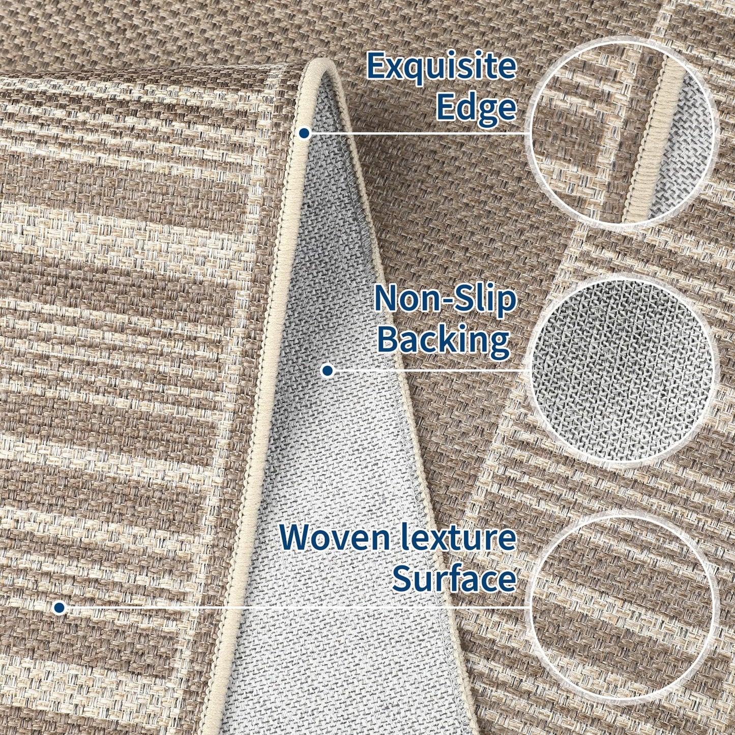 Garvee Area Rug 9x12 Washable - Extra Large Area Rug Non-Slip for Spacious Living Room, Modern Farmhouse Striped Border Carpet for Family Room, Basement, Large Bedroom, Low-Pile Floor Covering, Beige